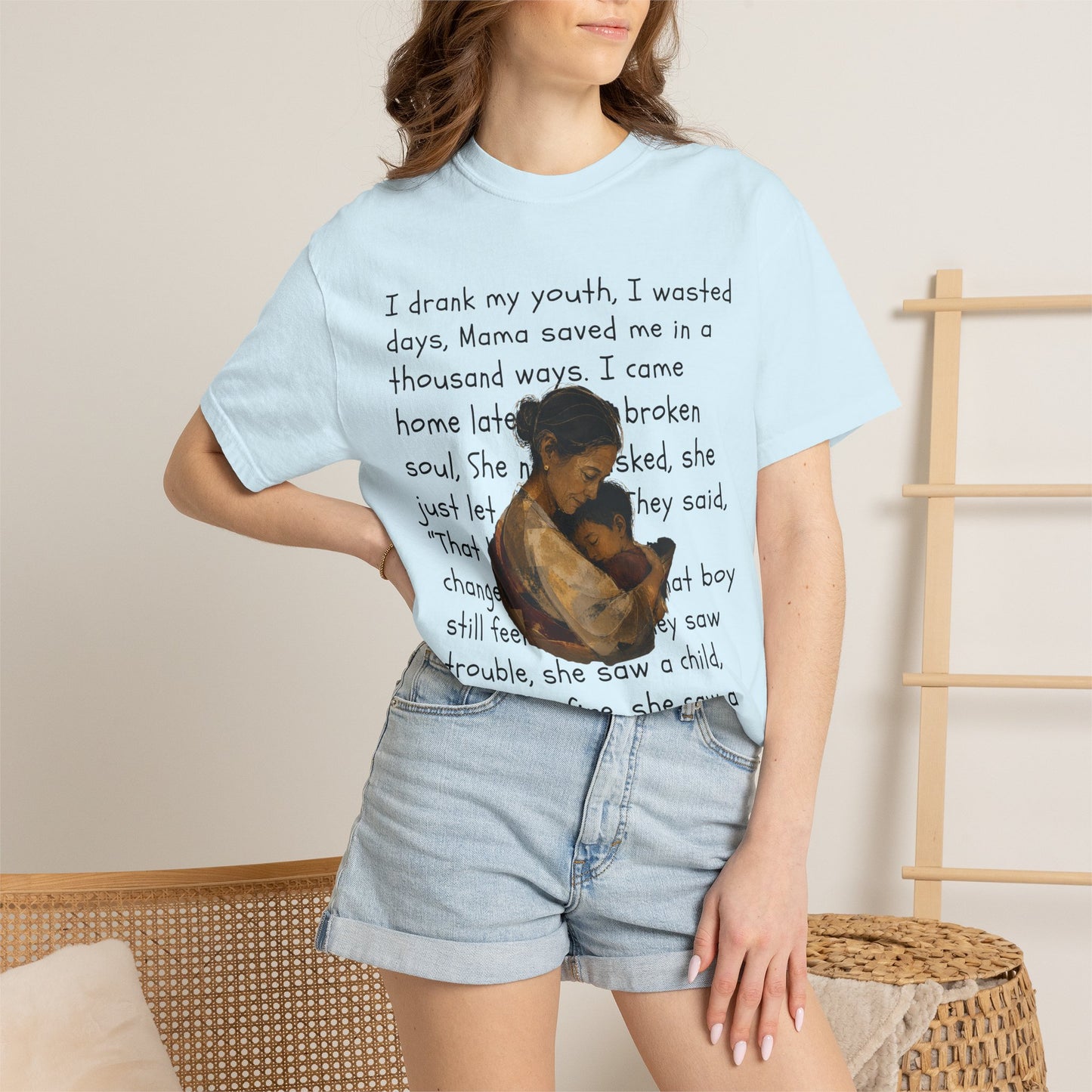 Mama Saved Me T-Shirt — Vintage Mother & Child Illustration with Poem