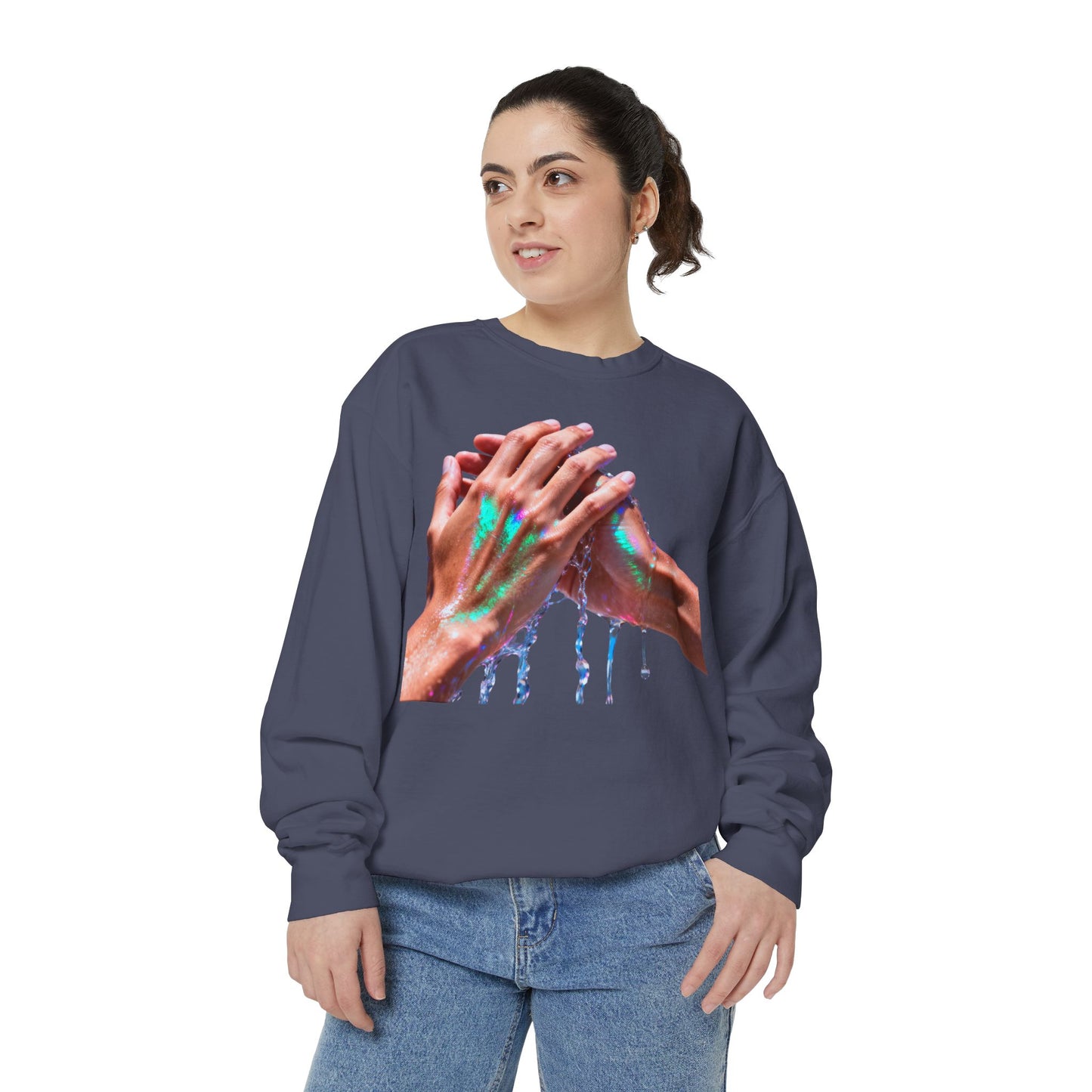 Hands Washing Art Sweatshirt — Colorful Dripping Paint Graphic Crewneck