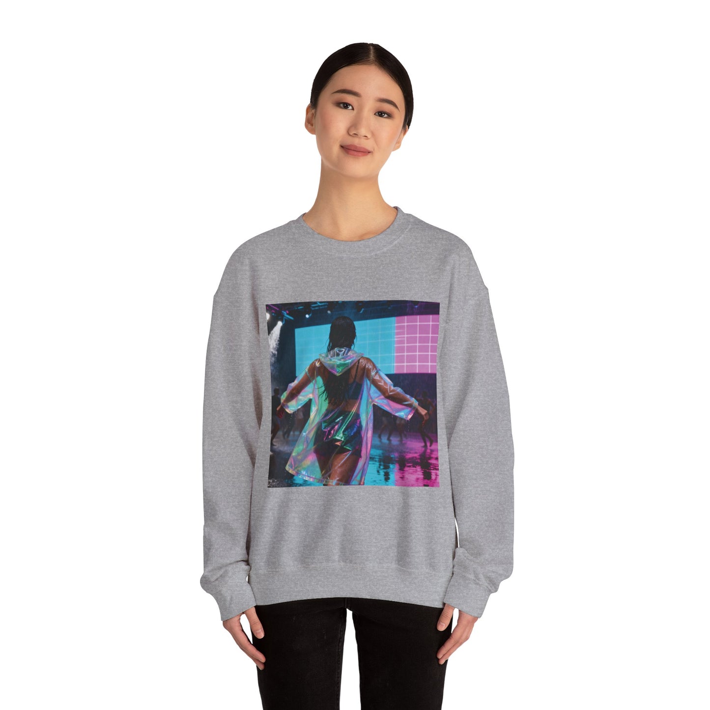Retro Neon Concert Sweatshirt — Glitchy Music Festival Crewneck