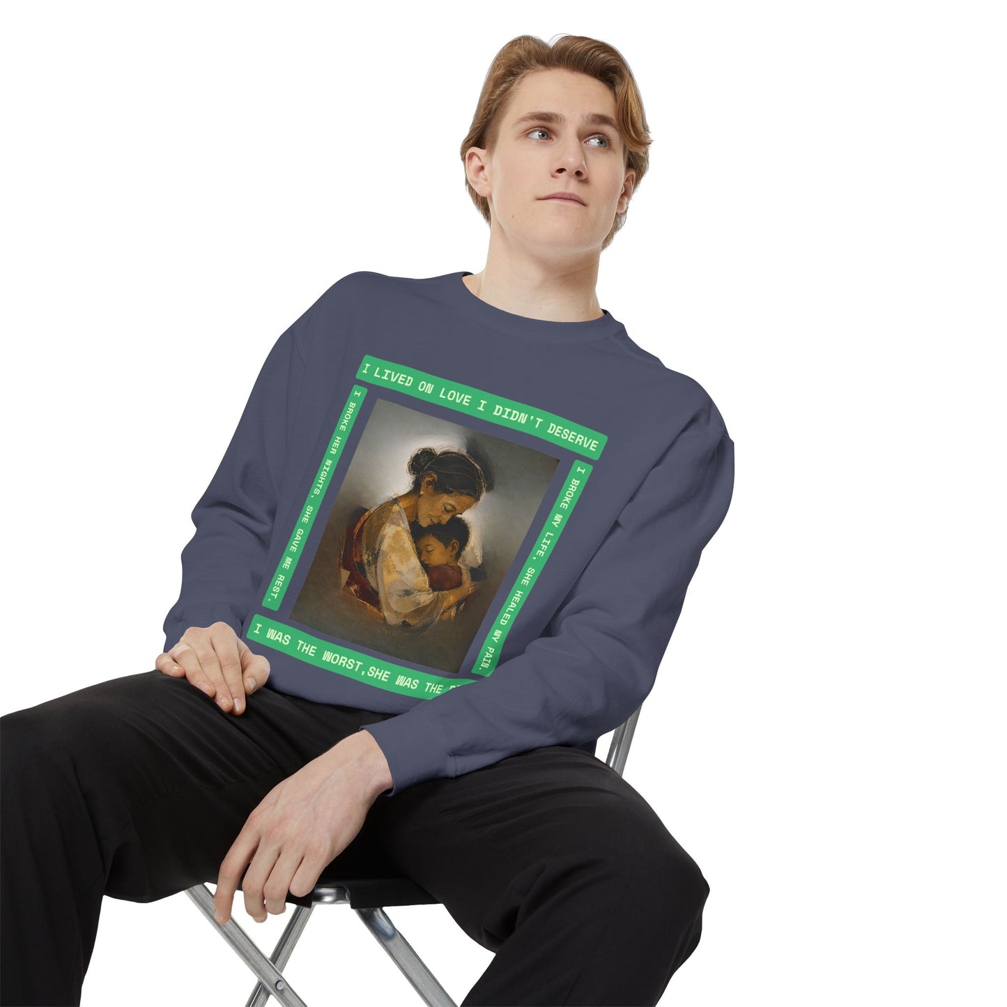 Mother & Child Sweatshirt — Vintage Art Crewneck with "I Lived, I Loved" Quote