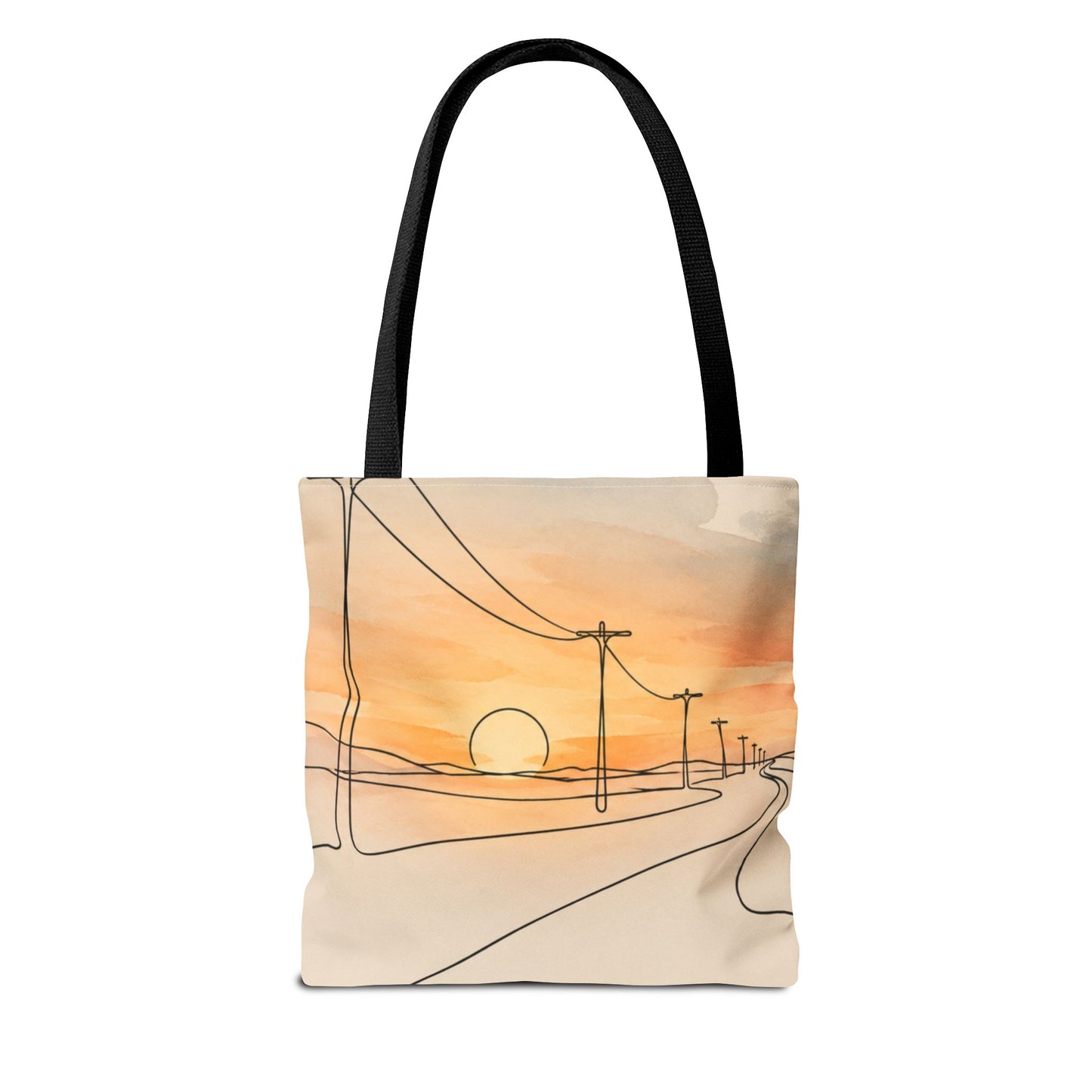 Beach Road Sunset Tote Bag — Hand-Drawn Retro Car & Sunset Illustration