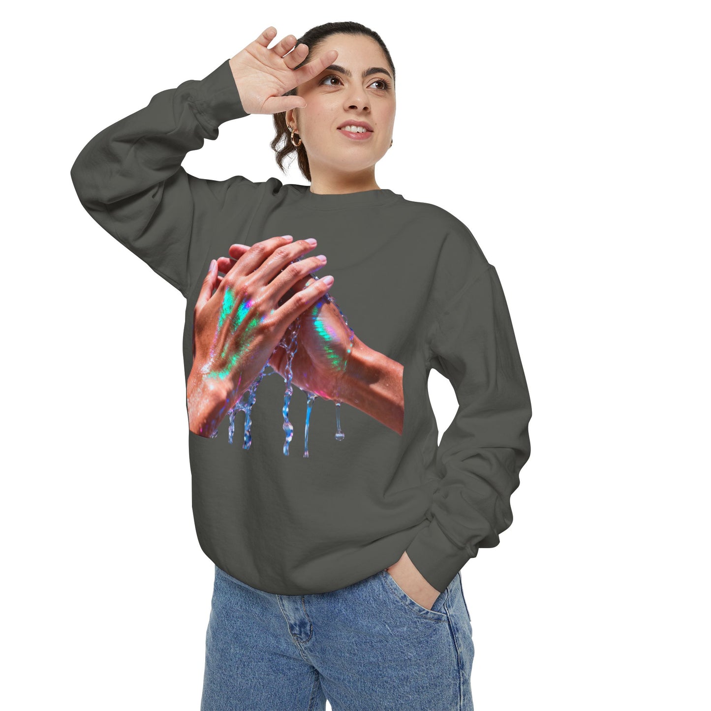 Hands Washing Art Sweatshirt — Colorful Dripping Paint Graphic Crewneck