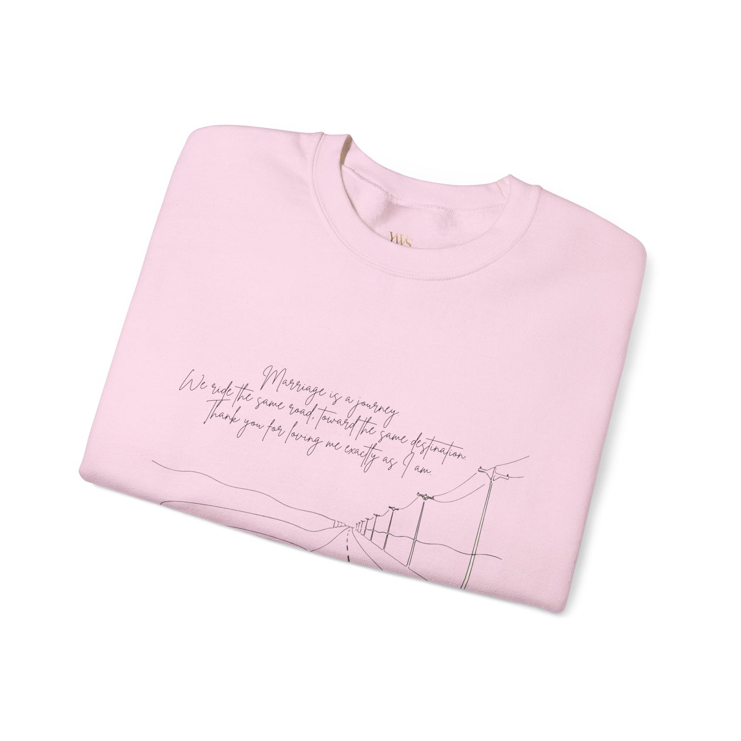 Crewneck Sweatshirt — Minimal Road Sketch Graphic with Handwritten Lyrics