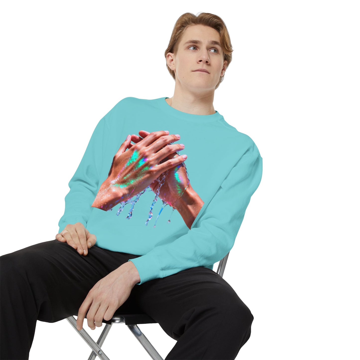Hands Washing Art Sweatshirt — Colorful Dripping Paint Graphic Crewneck
