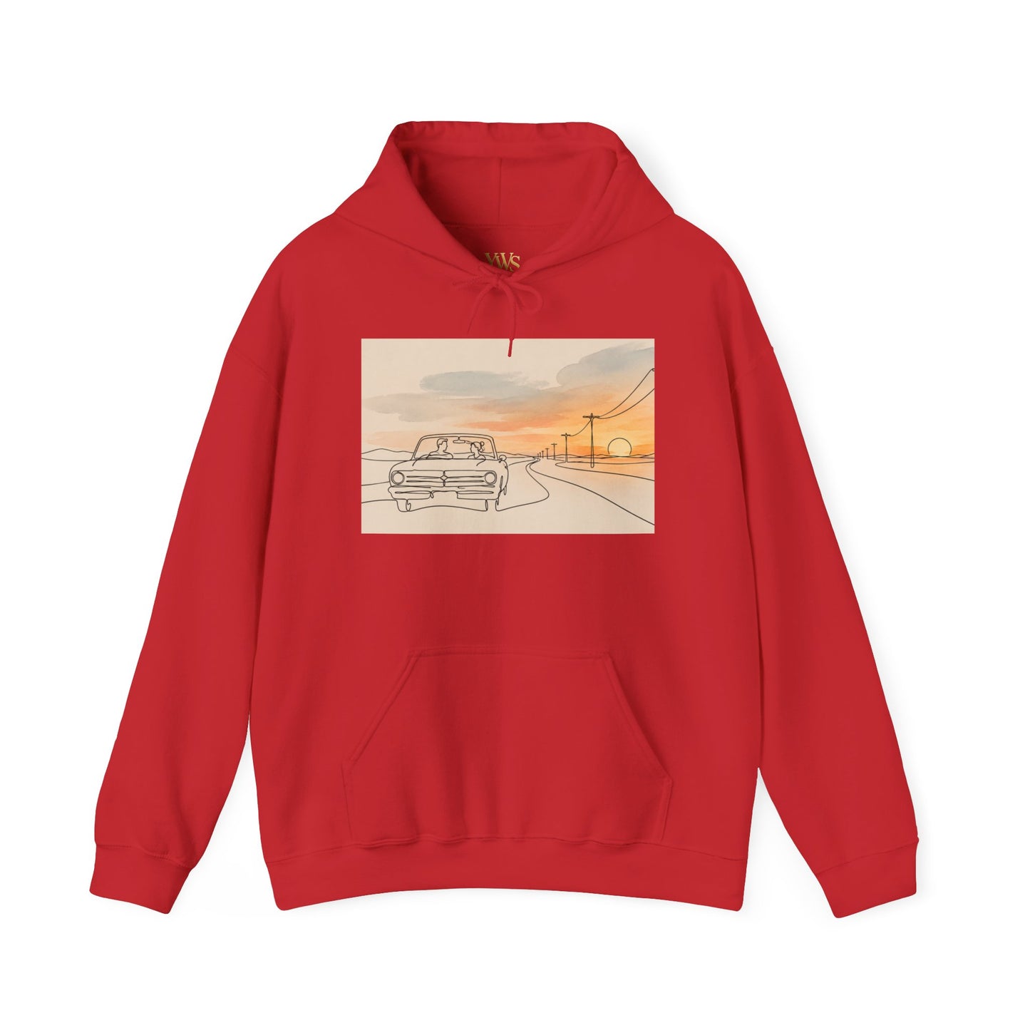 Sunset Drive Hoodie – Retro Car Road Trip Graphic Sweatshirt