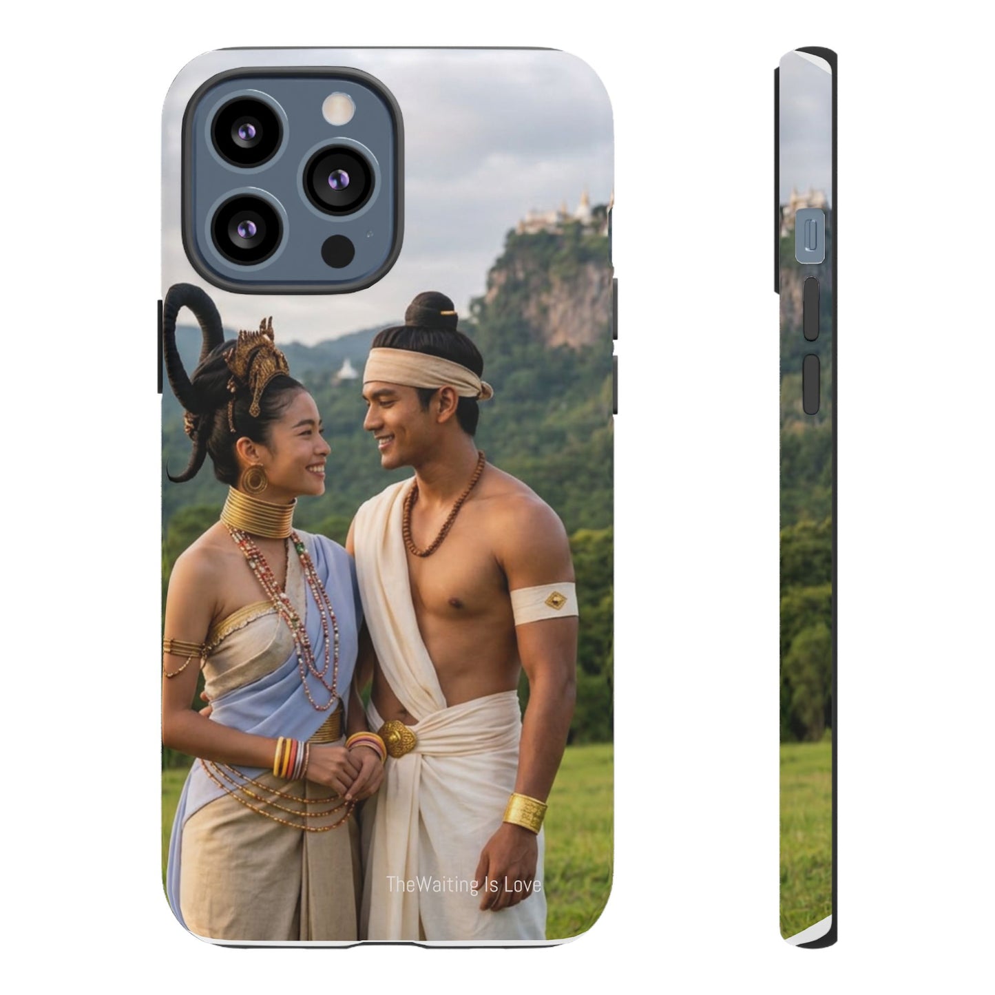 Phone Case — Romantic Couple Photo Print, Tropical Temple Landscape Protective Cover