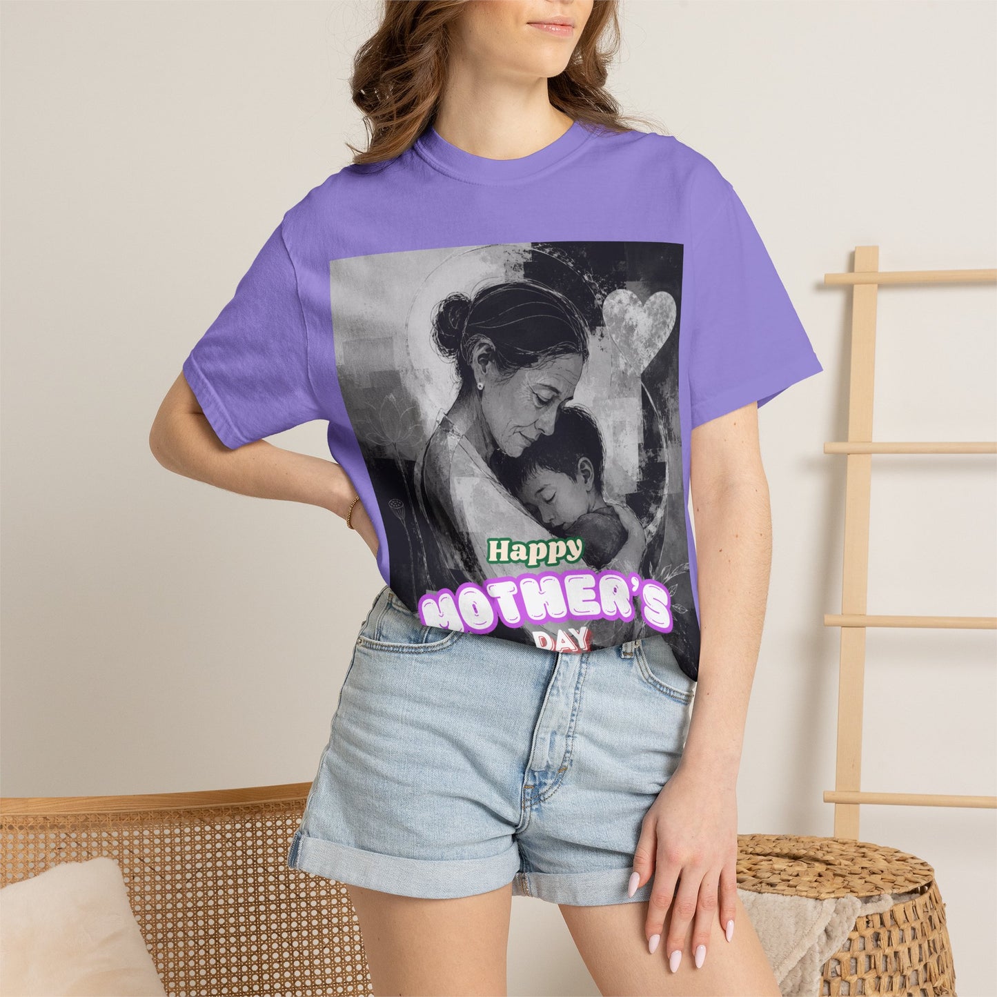 Mother's Day T-Shirt - Vintage Mother & Baby Portrait with "Happy Mother's Day"