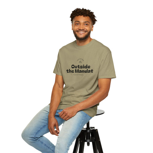 Outside the Mandate T-shirt | Minimal Text Graphic, Small Center Chest Print