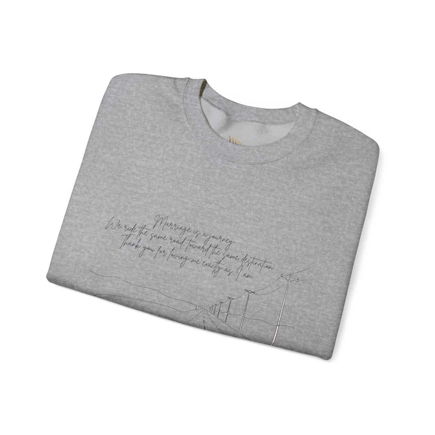 Crewneck Sweatshirt — Minimal Road Sketch Graphic with Handwritten Lyrics
