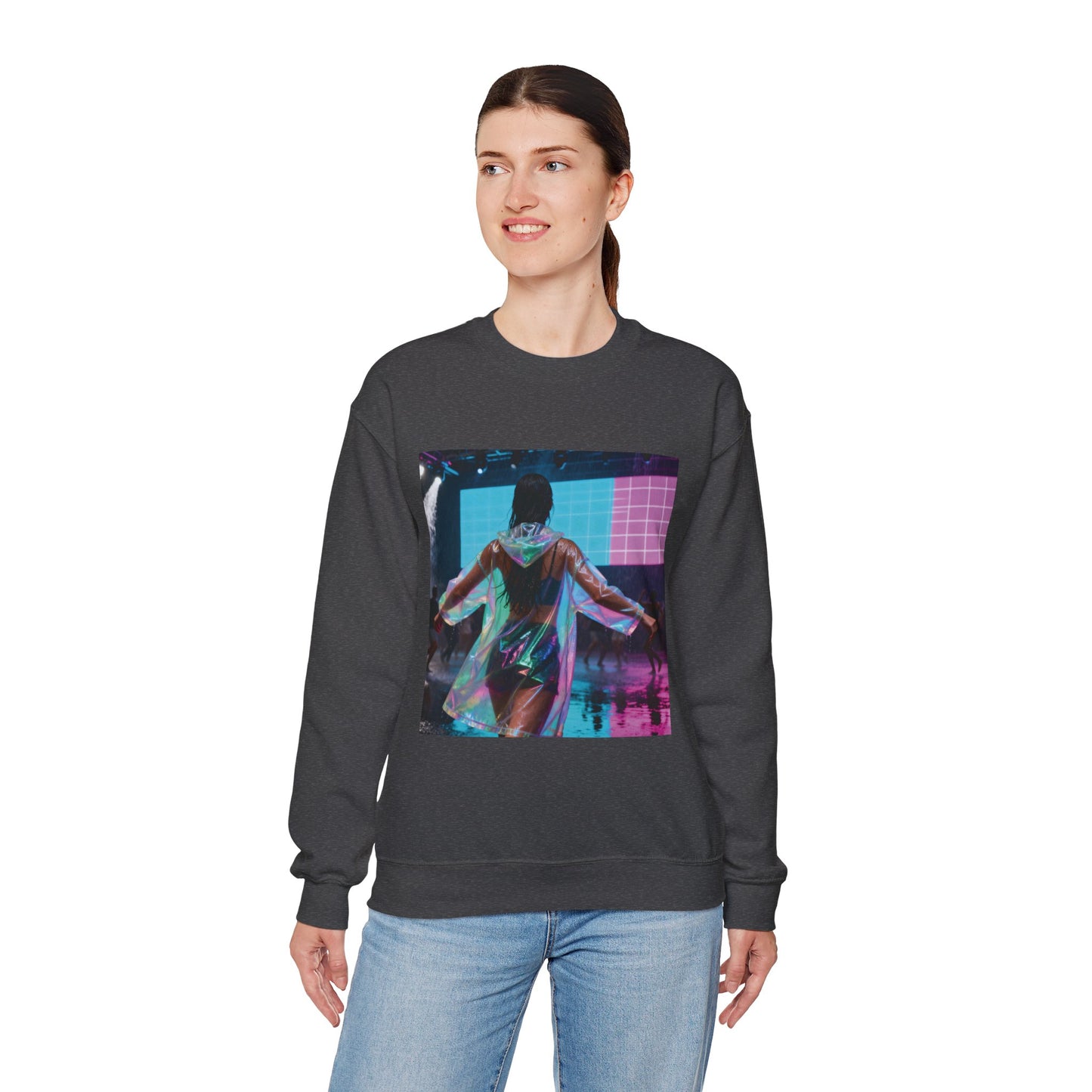 Retro Neon Concert Sweatshirt — Glitchy Music Festival Crewneck