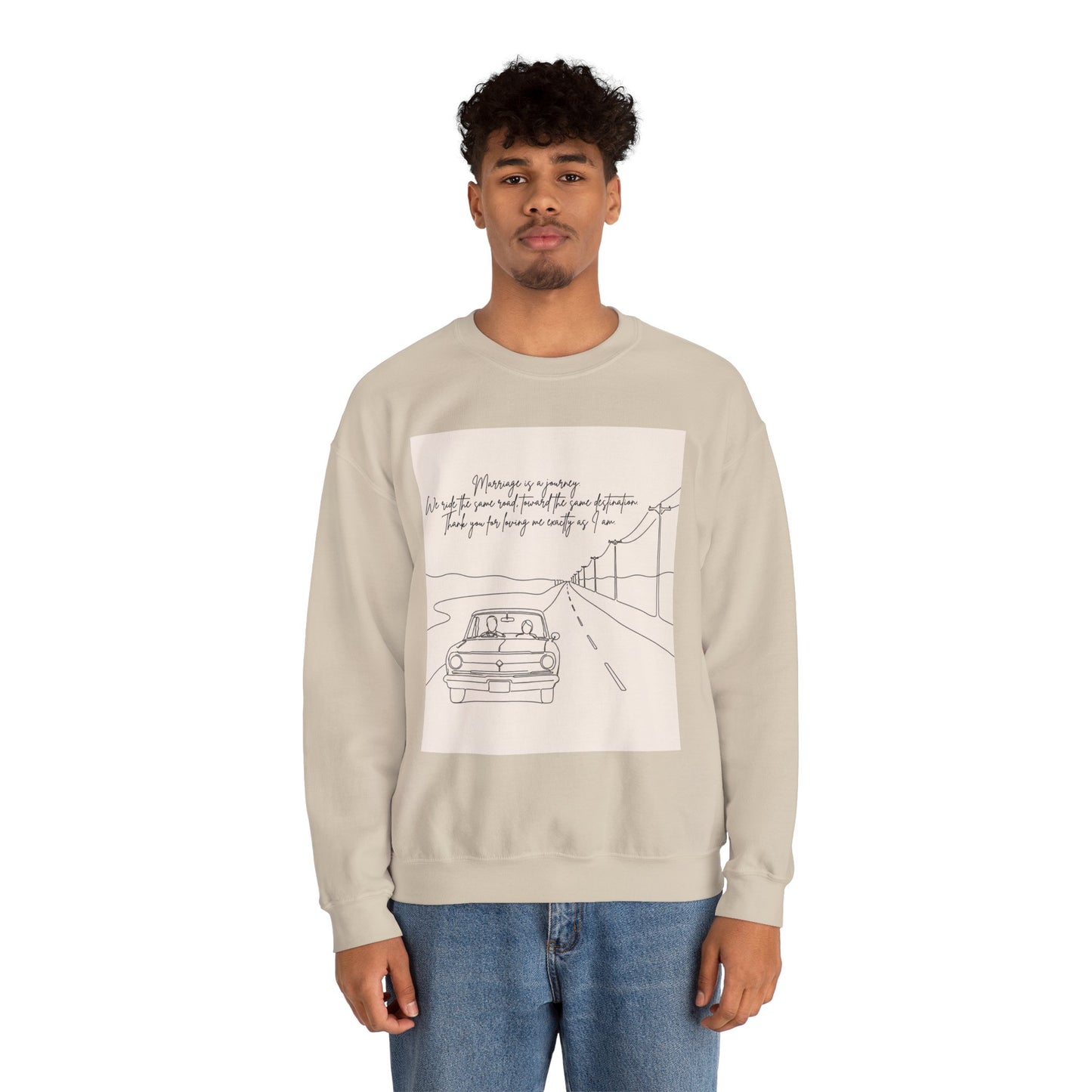 Graphic Sweatshirt — Minimal Line Art Road Trip Design with Inspirational Script
