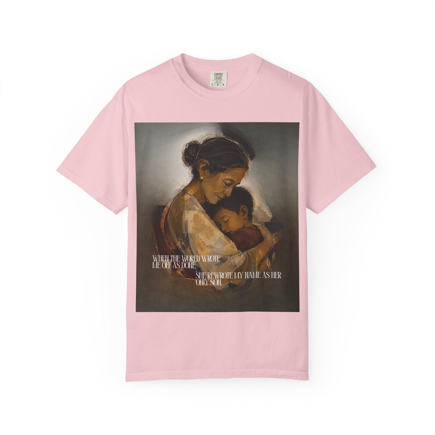T-Shirt — Mother and Child Embrace Graphic Tee with Inspirational Quote