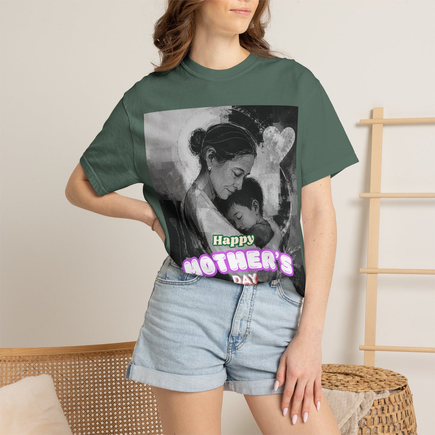 Mother's Day T-Shirt - Vintage Mother & Baby Portrait with "Happy Mother's Day"