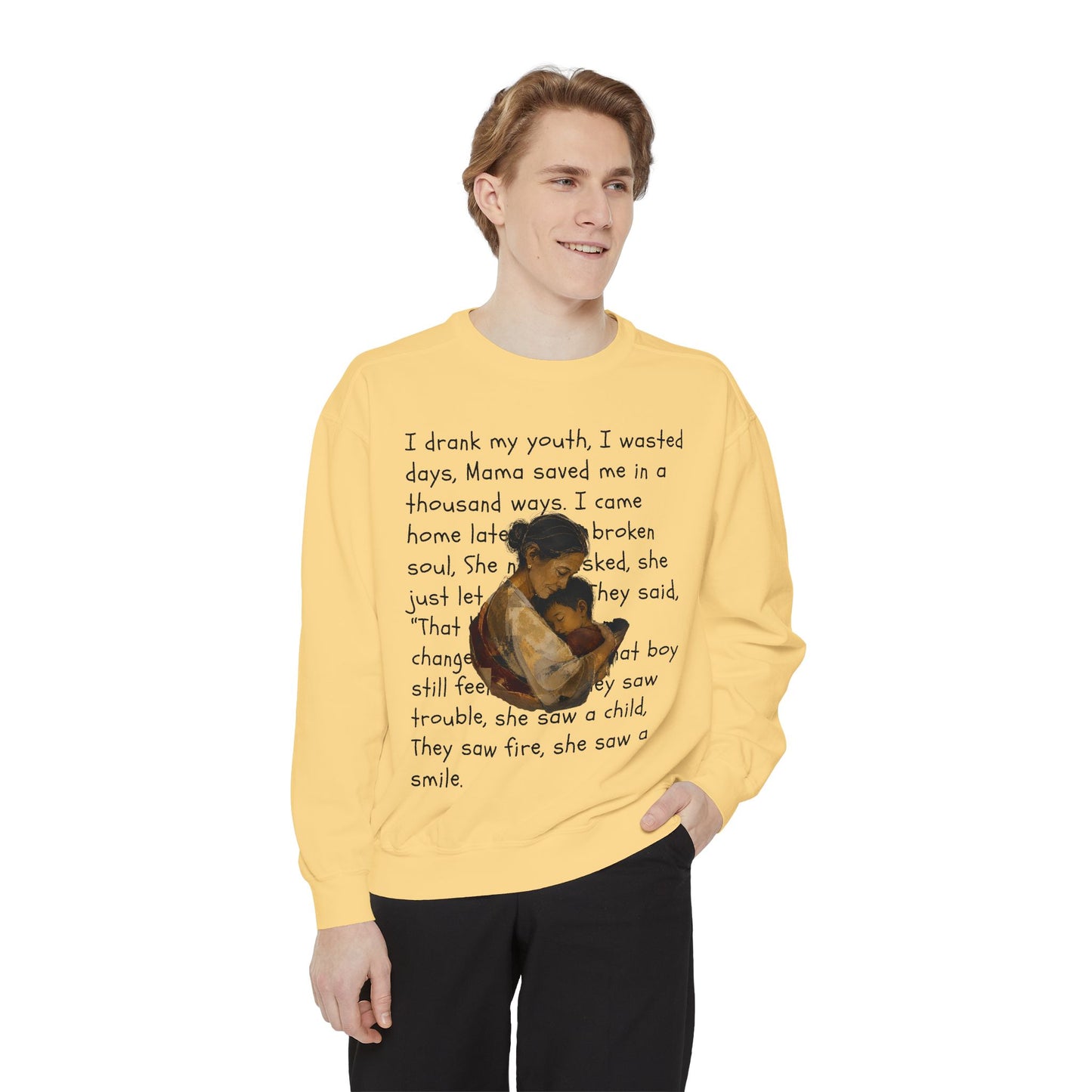 Sweatshirt — Mama Saved Me Graphic Sweatshirt with Mother & Child Lyrics