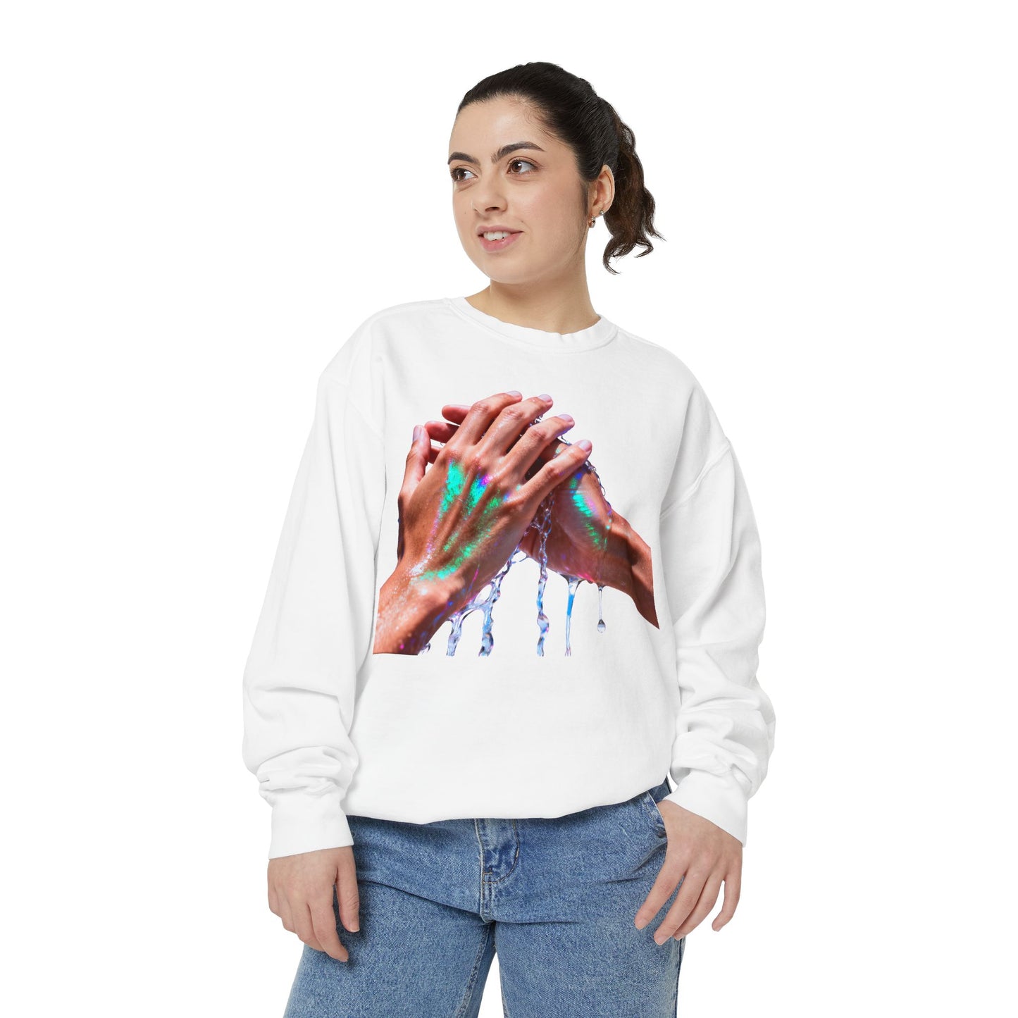 Hands Washing Art Sweatshirt — Colorful Dripping Paint Graphic Crewneck