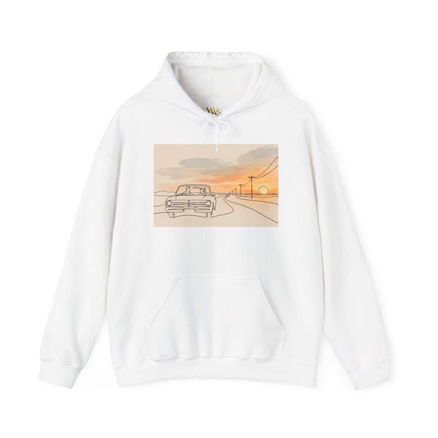 Sunset Drive Hoodie – Retro Car Road Trip Graphic Sweatshirt