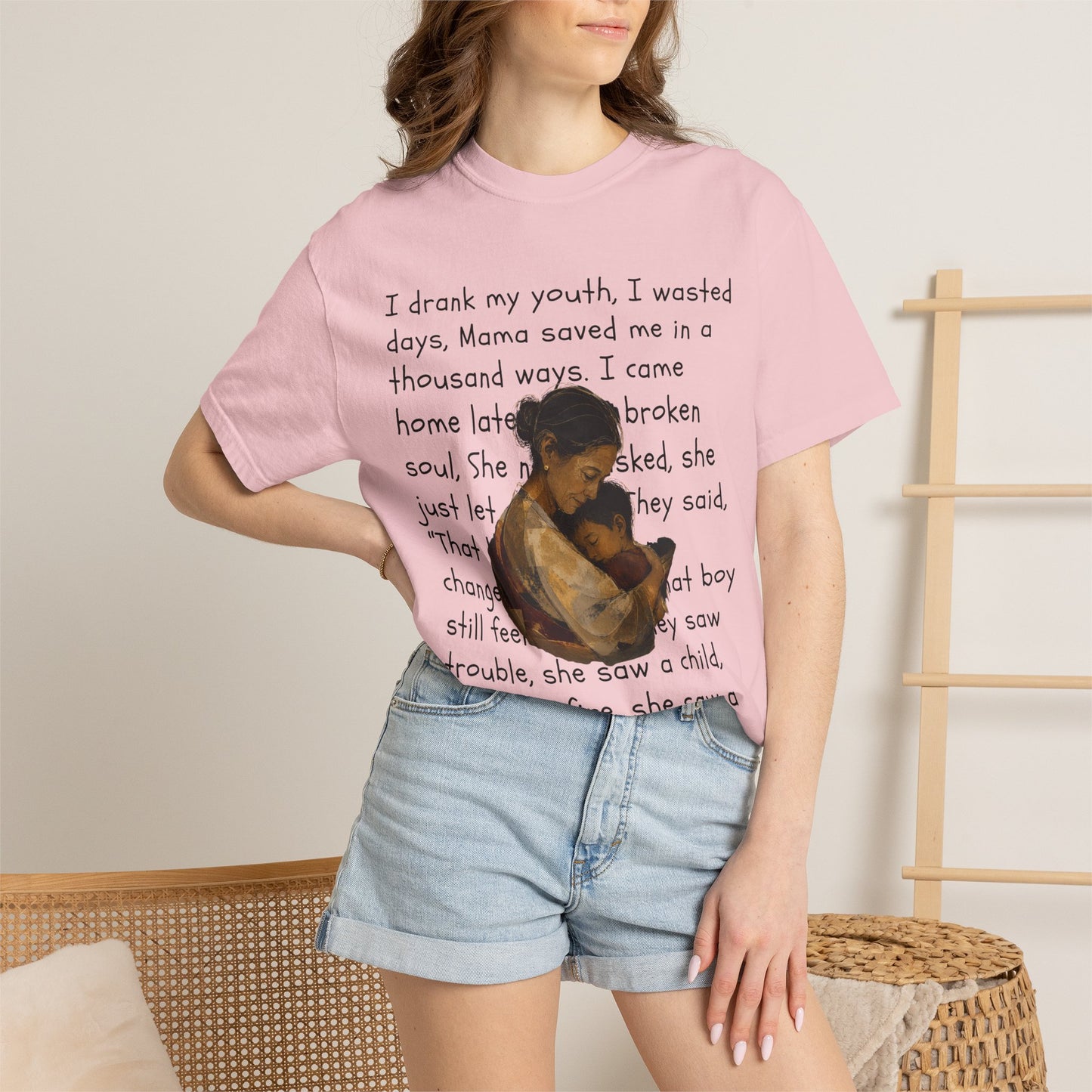 Mama Saved Me T-Shirt — Vintage Mother & Child Illustration with Poem