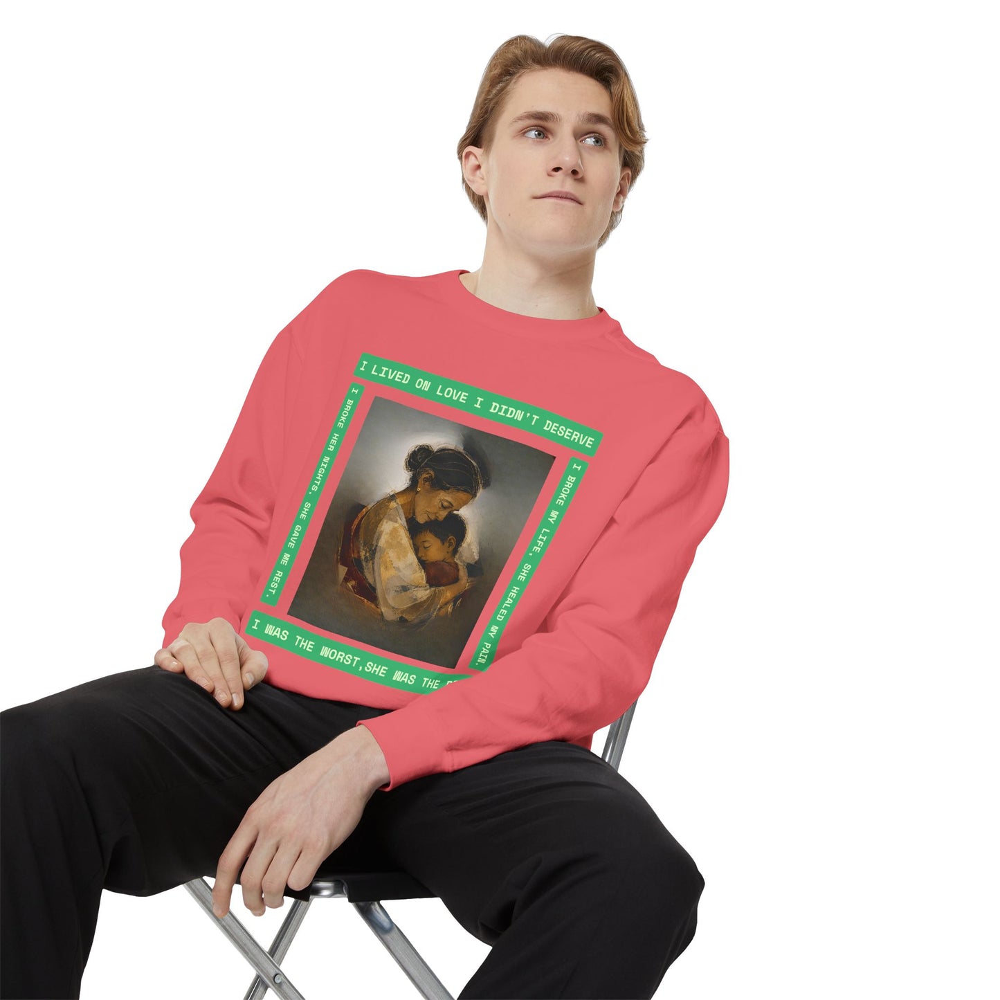 Mother & Child Sweatshirt — Vintage Art Crewneck with "I Lived, I Loved" Quote