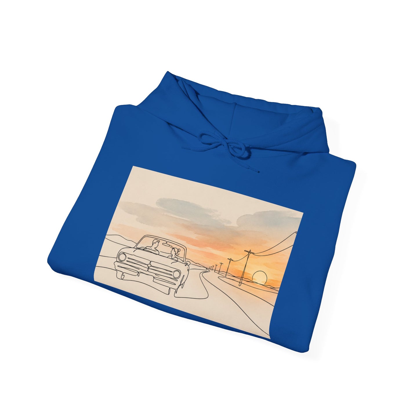 Sunset Drive Hoodie – Retro Car Road Trip Graphic Sweatshirt