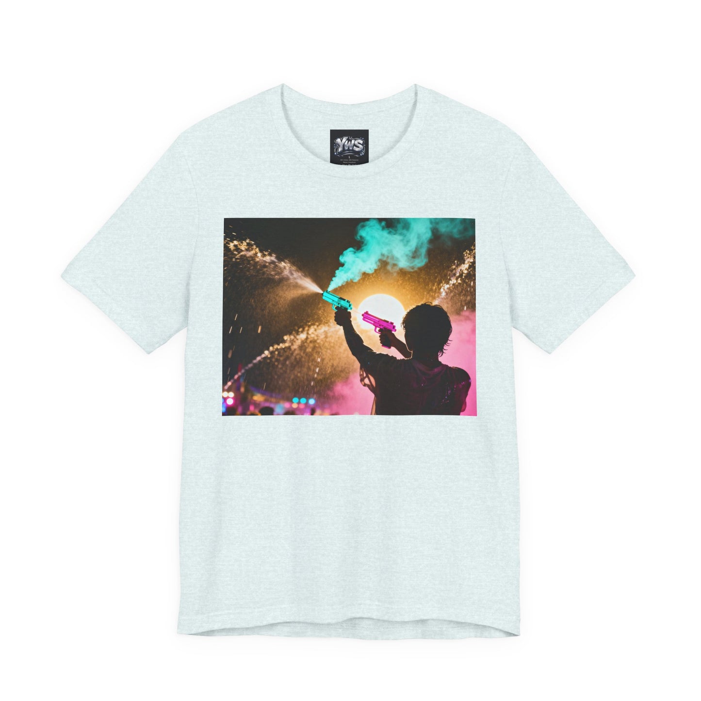 Concert Silhouette Tee — Colorful Smoke Festival Photo T‑Shirt