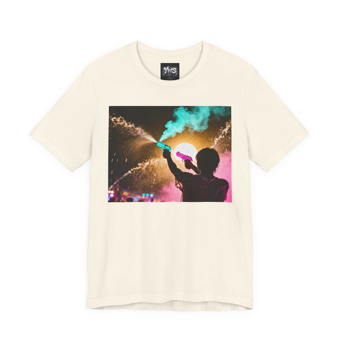 Concert Silhouette Tee — Colorful Smoke Festival Photo T‑Shirt