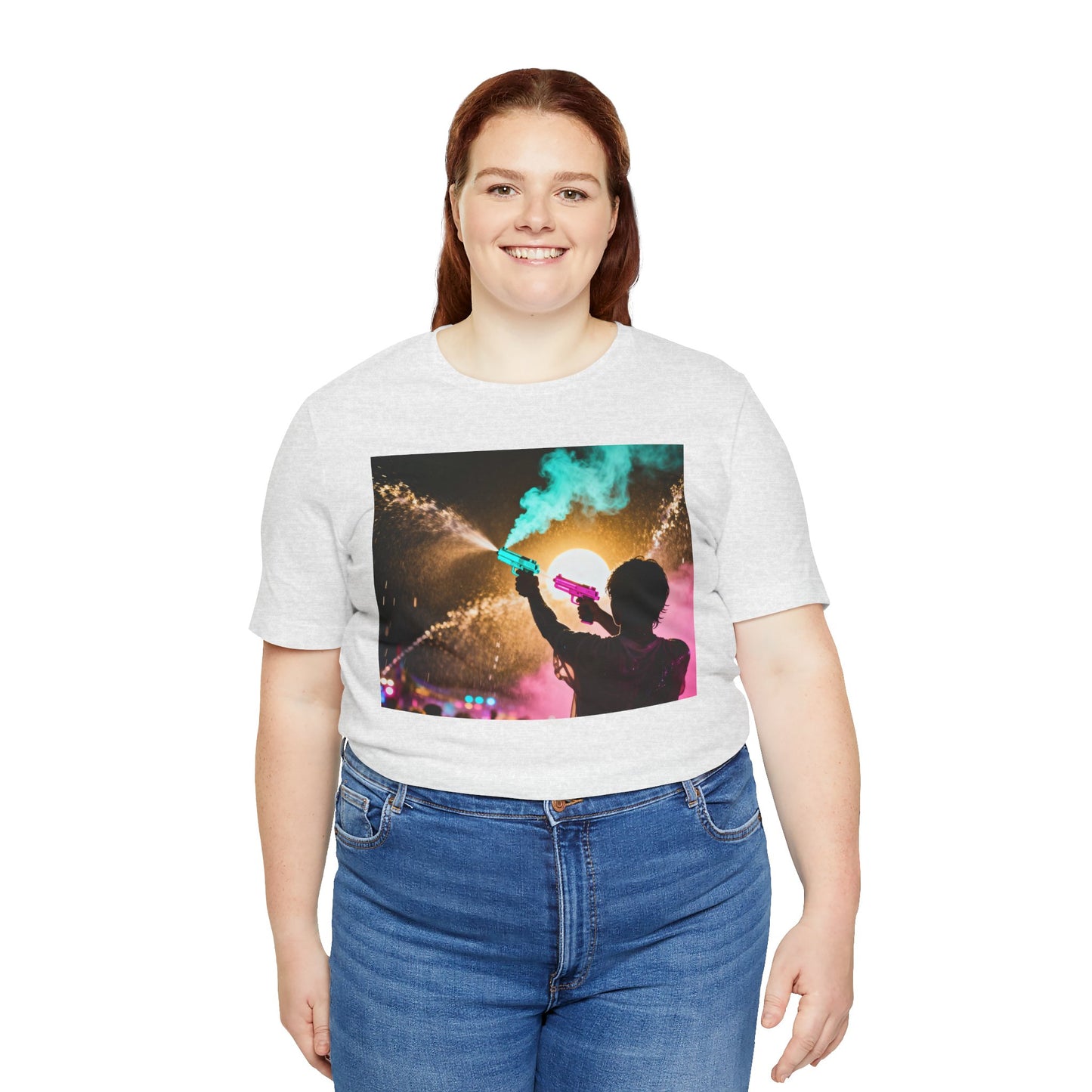 Concert Silhouette Tee — Colorful Smoke Festival Photo T‑Shirt