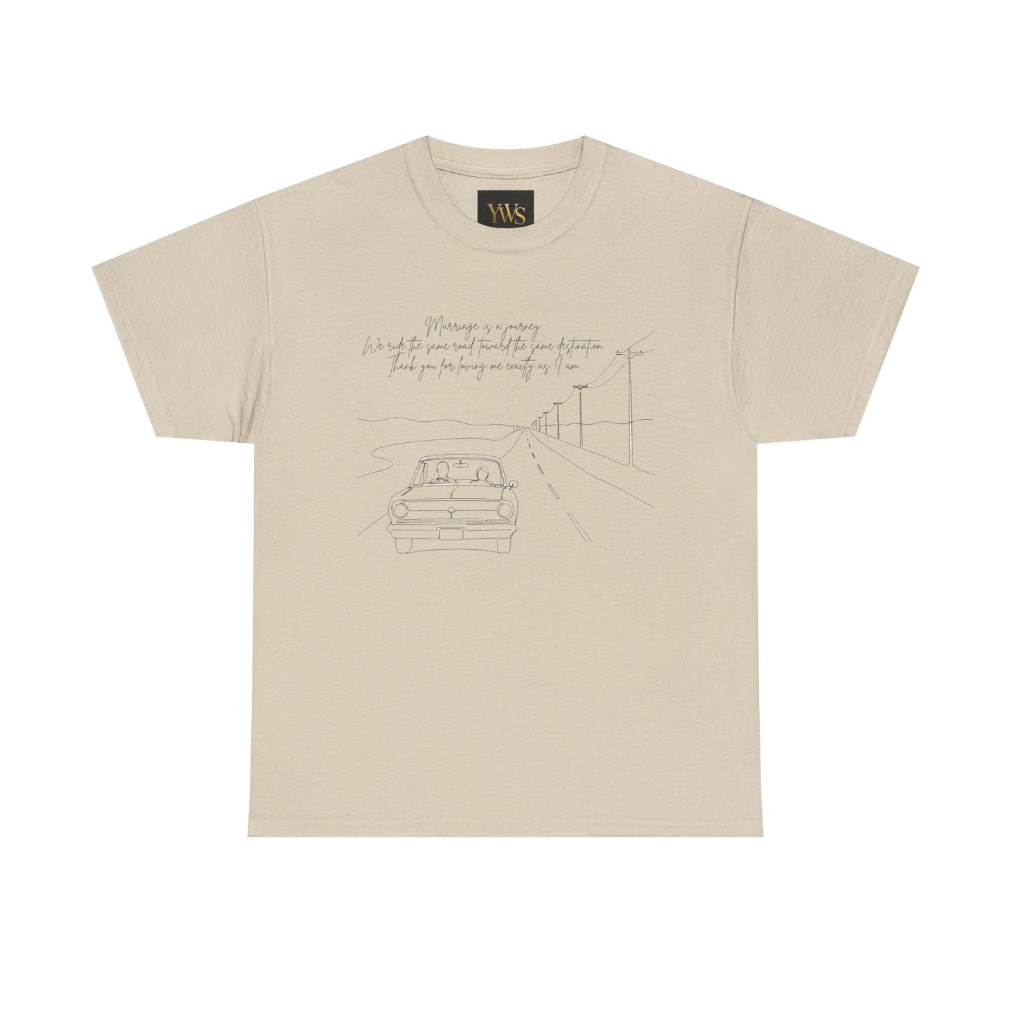 Vintage Road Sketch Tee — Minimal Car Illustration with Handwritten Quote