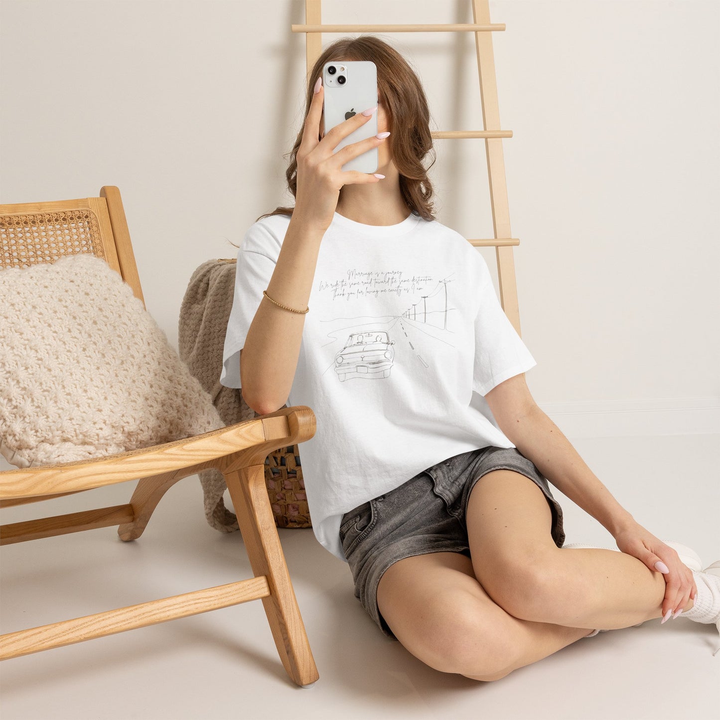 Vintage Road Sketch Tee — Minimal Car Illustration with Handwritten Quote