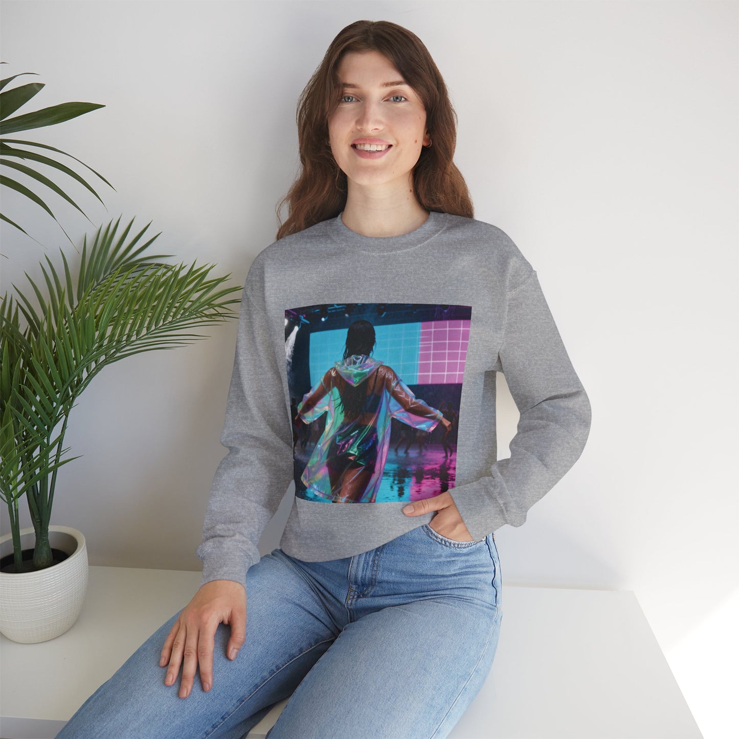 Retro Neon Concert Sweatshirt — Glitchy Music Festival Crewneck