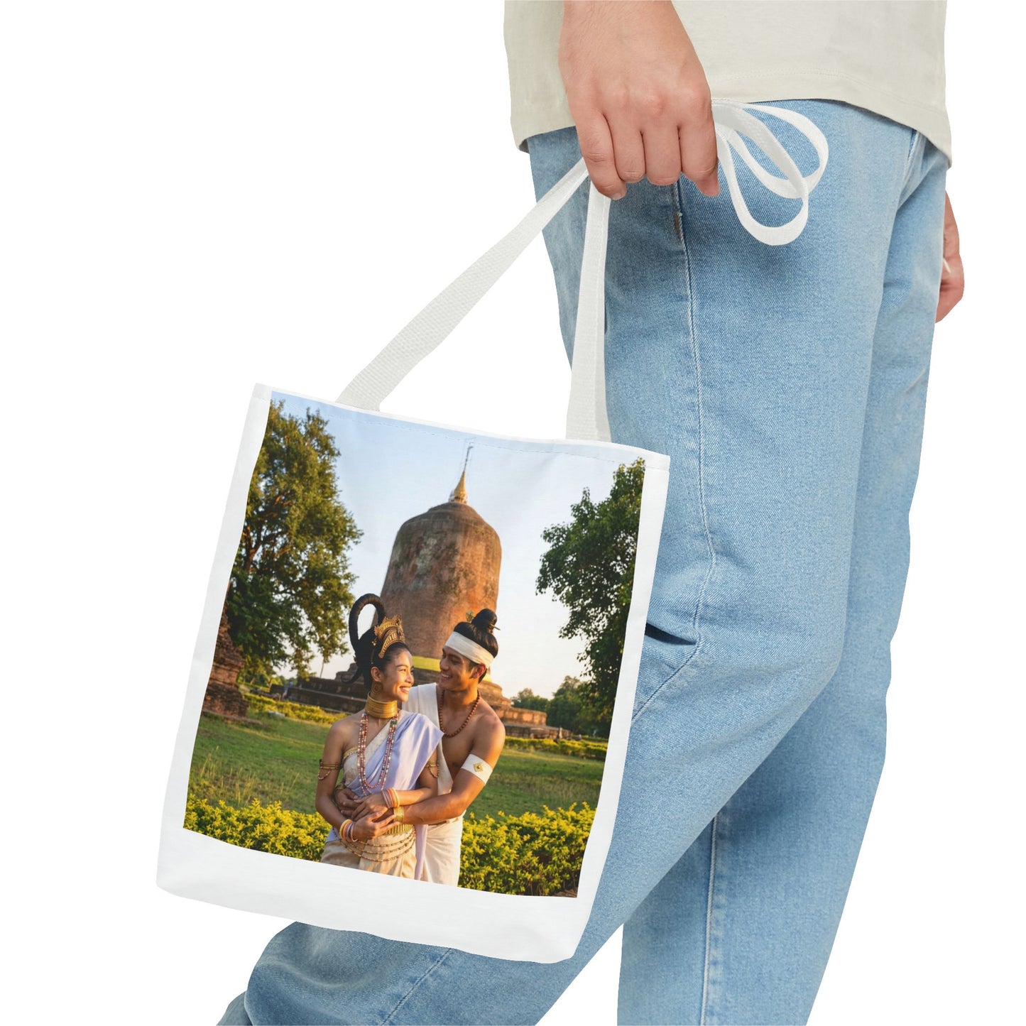 Scenic Couple Illustration Tote Bag — Romantic Travel Landscape AOP