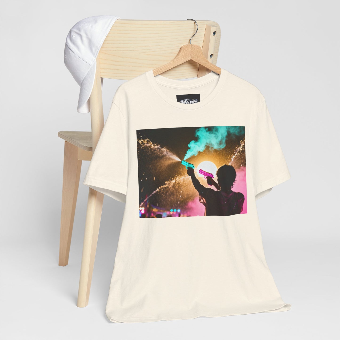 Concert Silhouette Tee — Colorful Smoke Festival Photo T‑Shirt