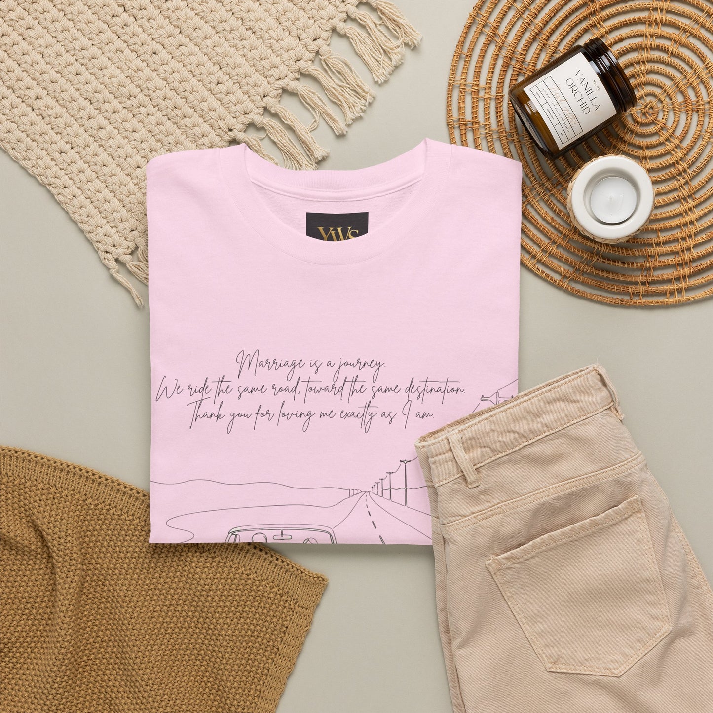 Vintage Road Sketch Tee — Minimal Car Illustration with Handwritten Quote