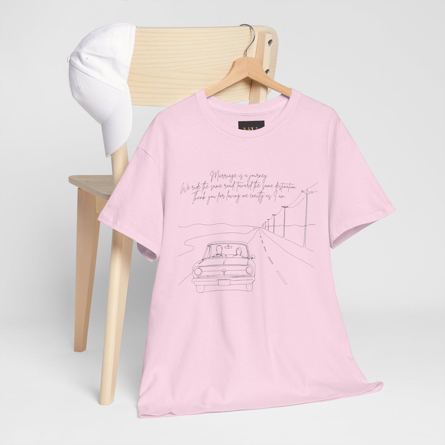 Vintage Road Sketch Tee — Minimal Car Illustration with Handwritten Quote
