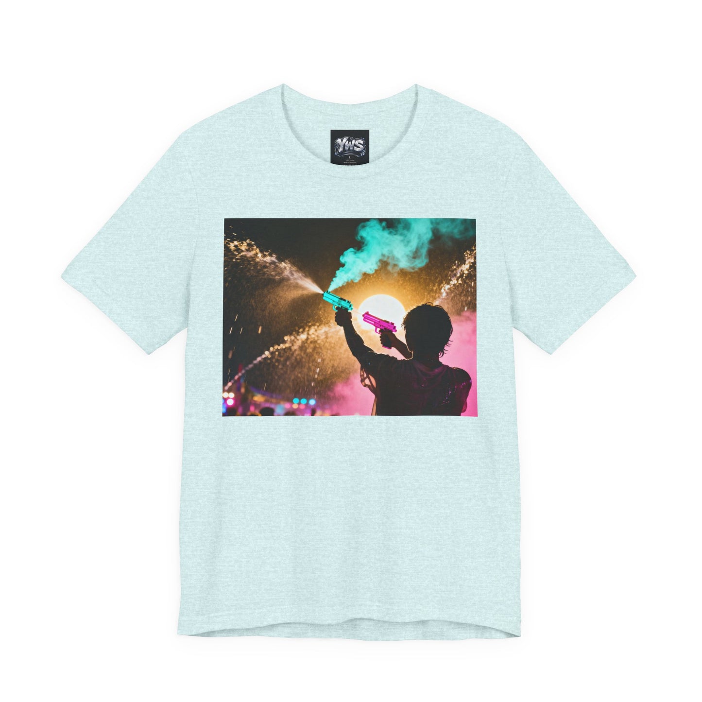 Concert Silhouette Tee — Colorful Smoke Festival Photo T‑Shirt