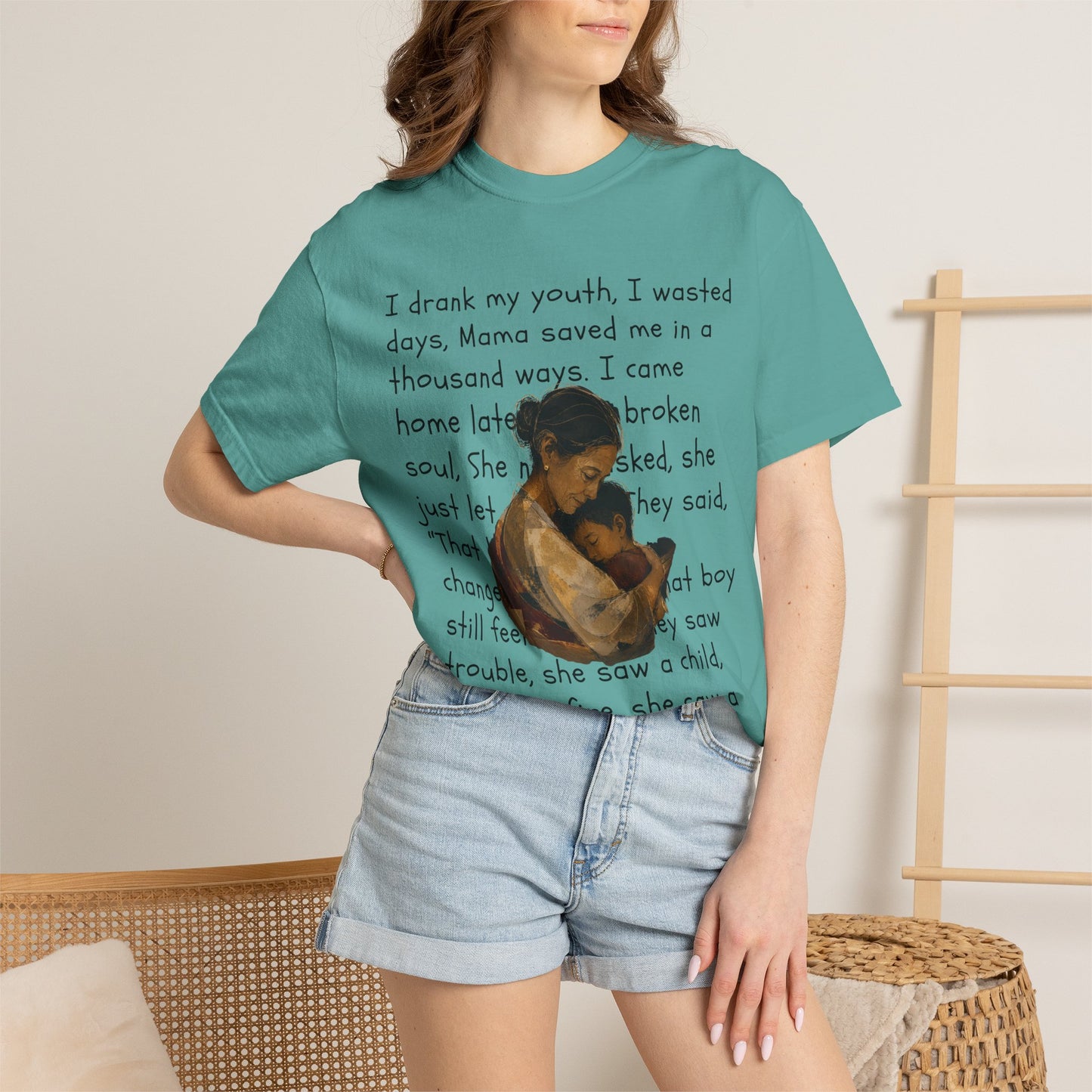 Mama Saved Me T-Shirt — Vintage Mother & Child Illustration with Poem