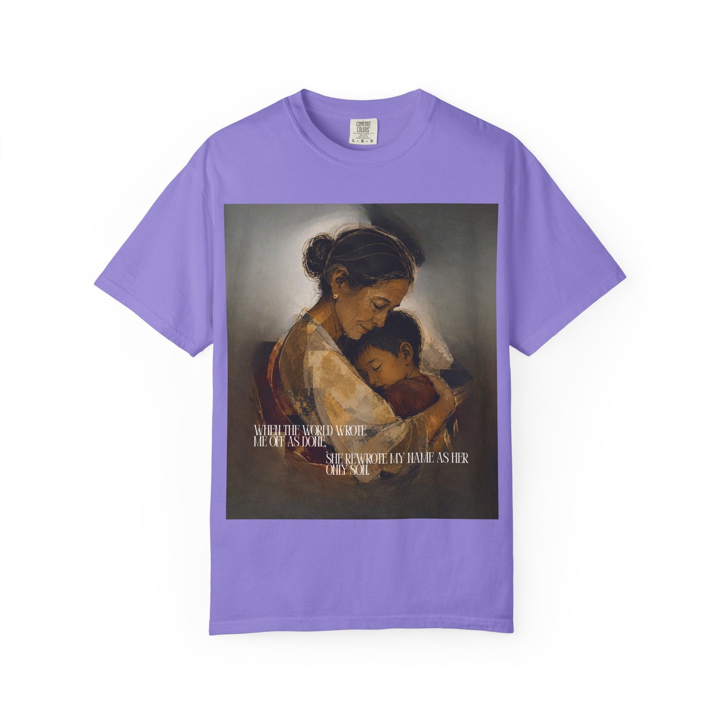 T-Shirt — Mother and Child Embrace Graphic Tee with Inspirational Quote