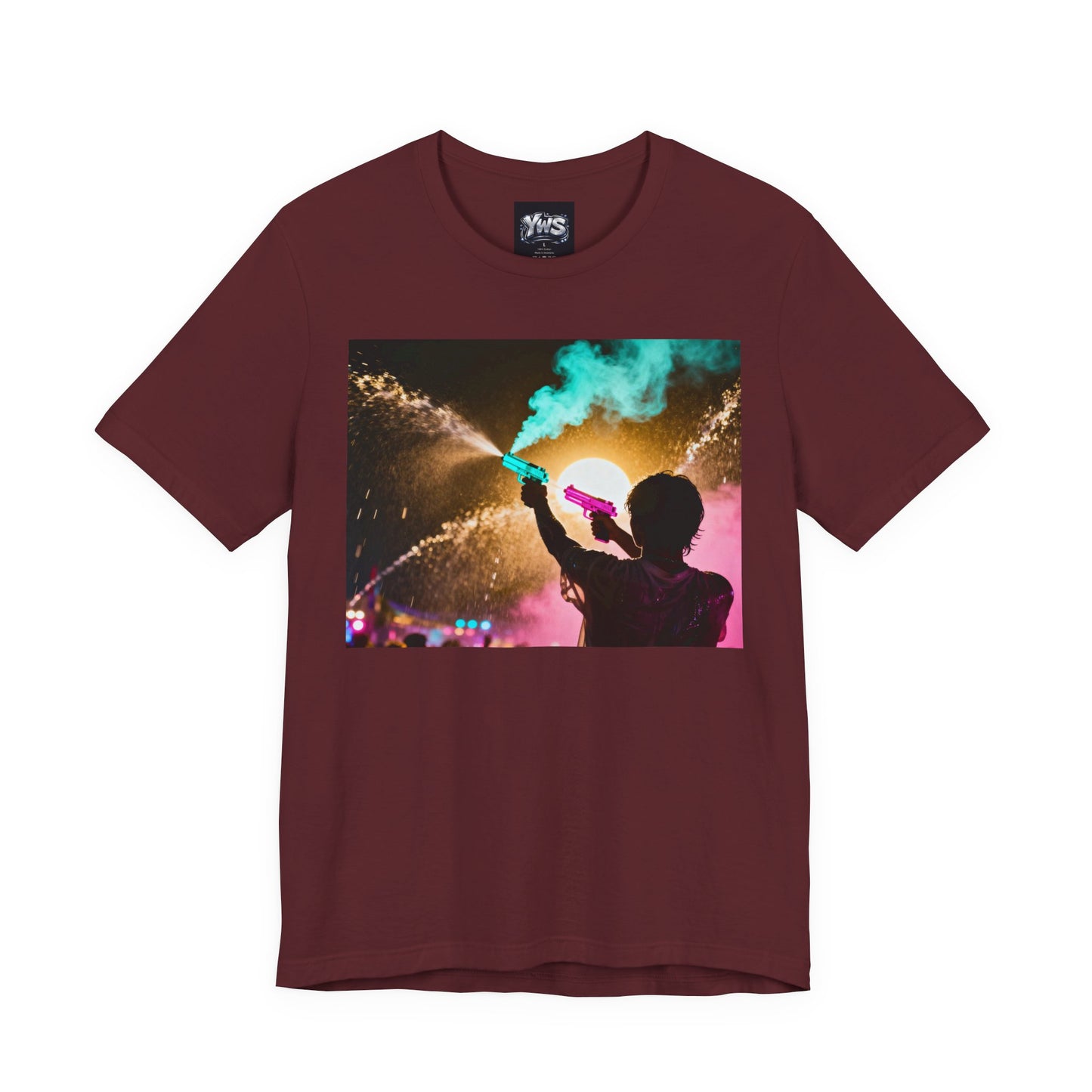 Concert Silhouette Tee — Colorful Smoke Festival Photo T‑Shirt