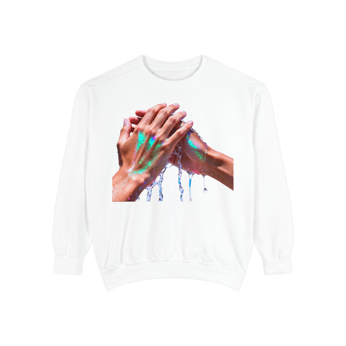 Hands Washing Art Sweatshirt — Colorful Dripping Paint Graphic Crewneck