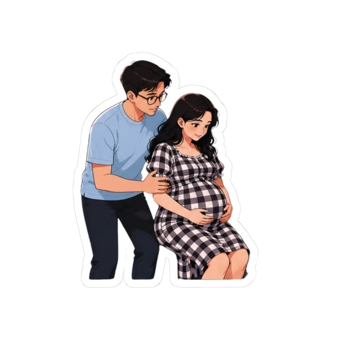 Pregnant Couple Kiss-Cut Sticker — Expecting Parents Laptop Decal, Cute Maternity Illustration