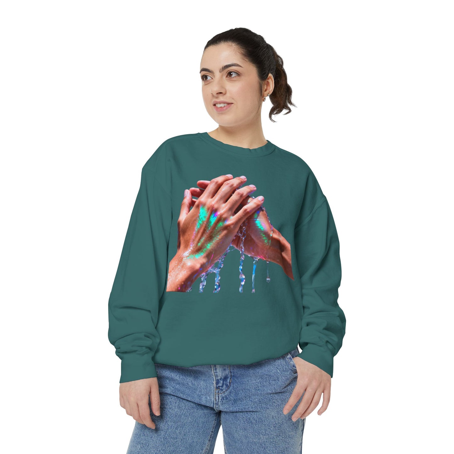 Hands Washing Art Sweatshirt — Colorful Dripping Paint Graphic Crewneck