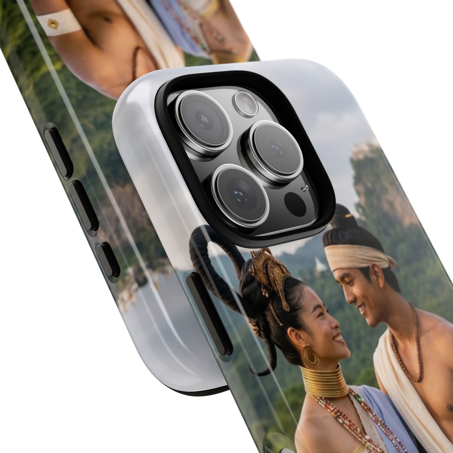 Phone Case — Romantic Couple Photo Print, Tropical Temple Landscape Protective Cover