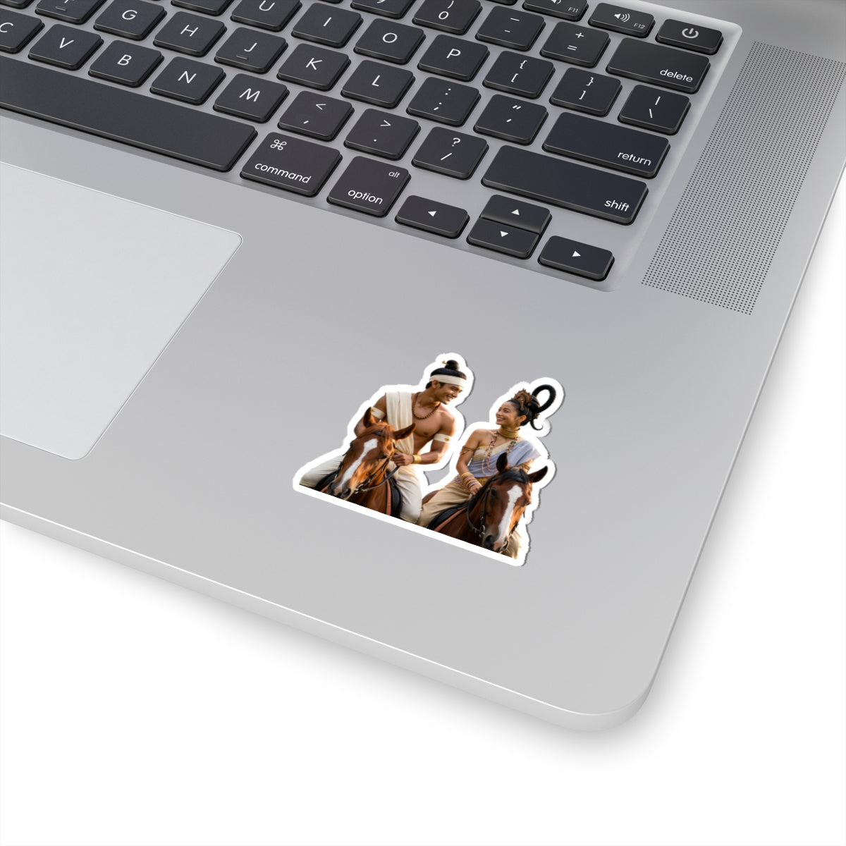 Historical Romance Couple Kiss-Cut Sticker — Thai Warrior & Princess on Horses