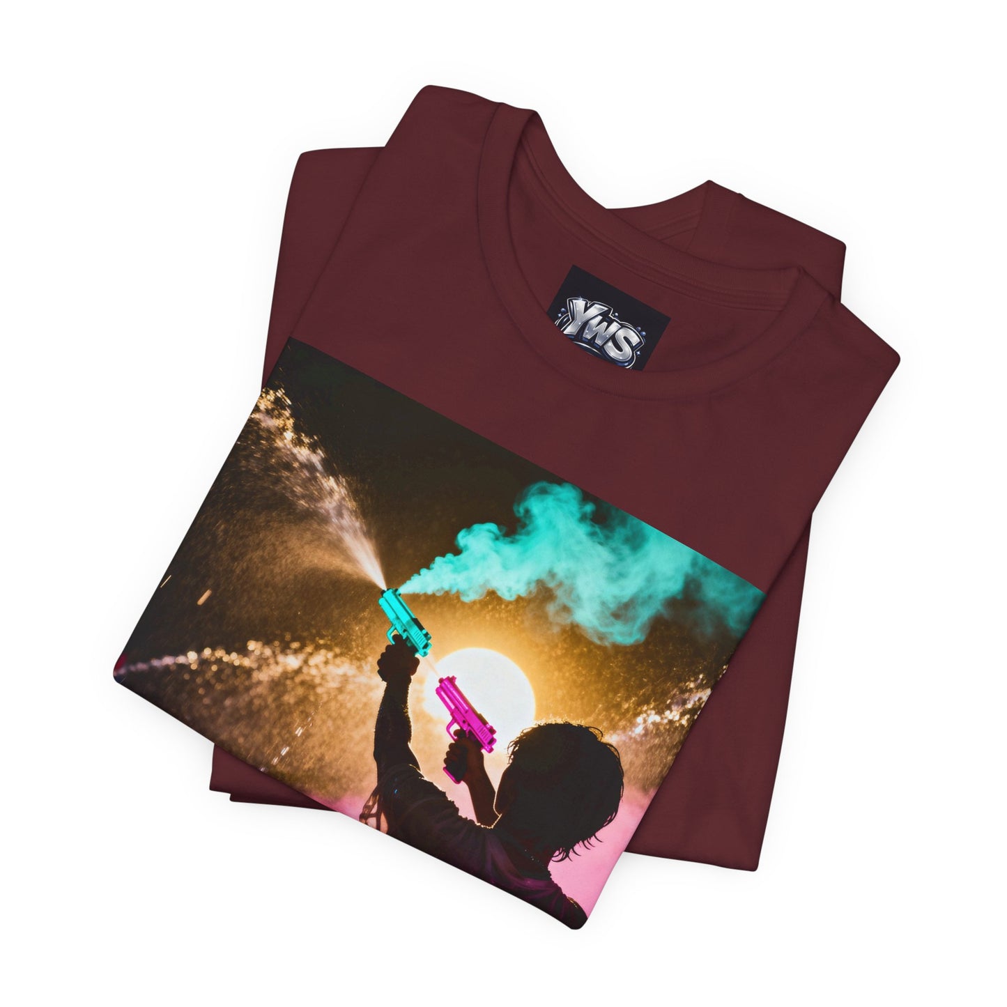 Concert Silhouette Tee — Colorful Smoke Festival Photo T‑Shirt