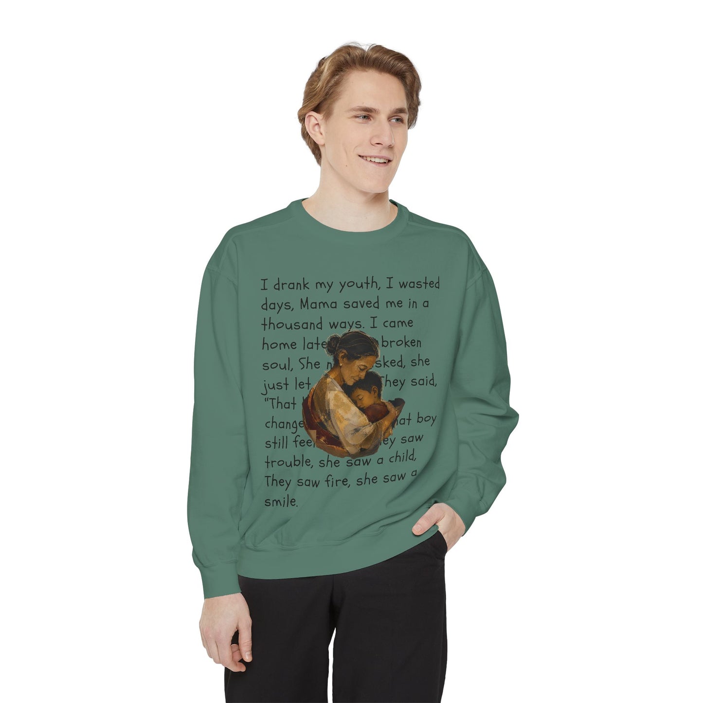 Sweatshirt — Mama Saved Me Graphic Sweatshirt with Mother & Child Lyrics