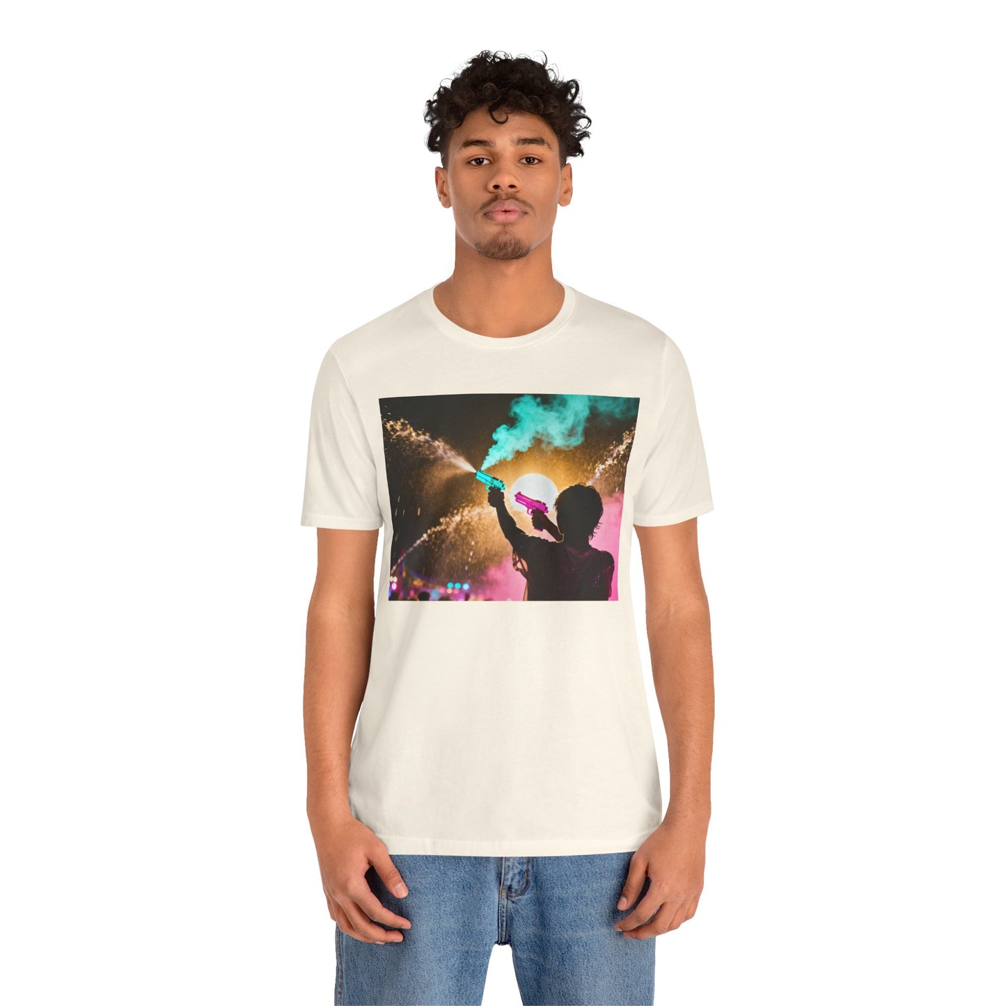 Concert Silhouette Tee — Colorful Smoke Festival Photo T‑Shirt