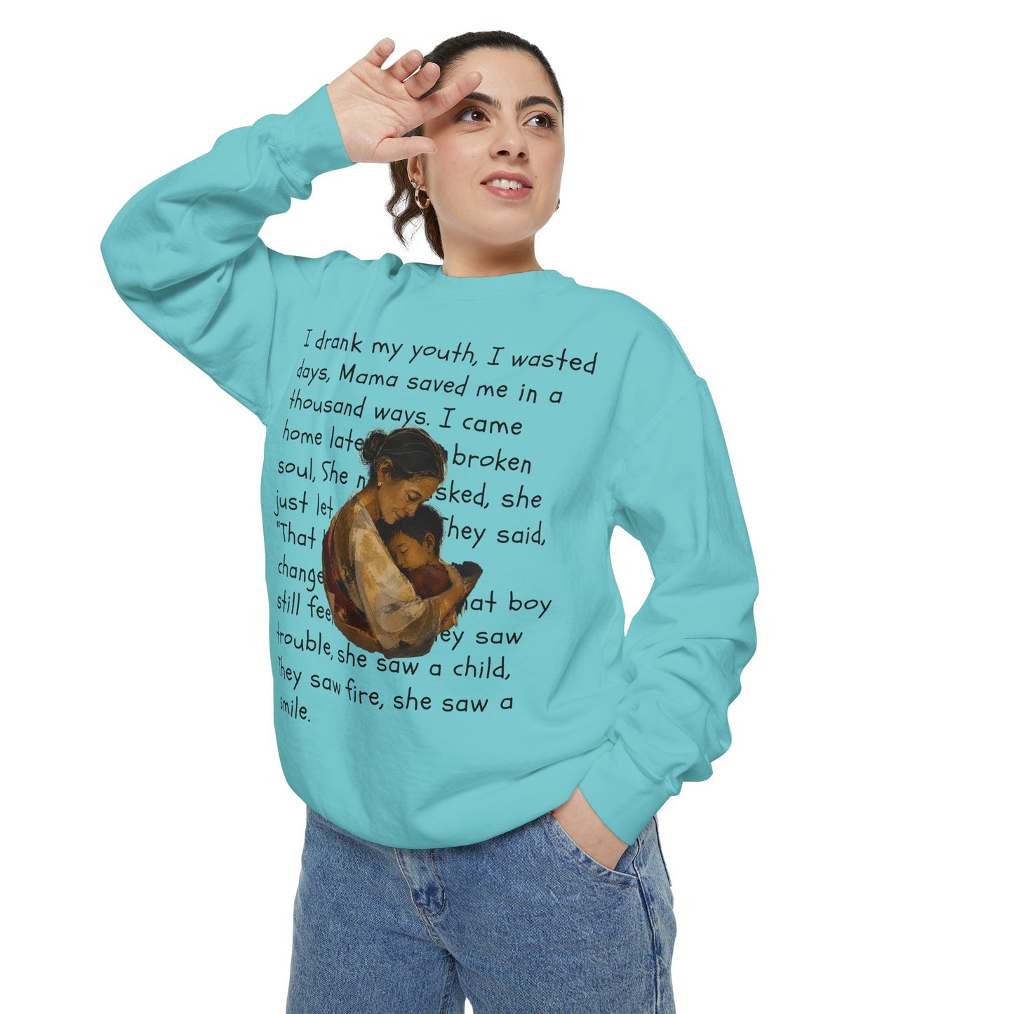 Sweatshirt — Mama Saved Me Graphic Sweatshirt with Mother & Child Lyrics