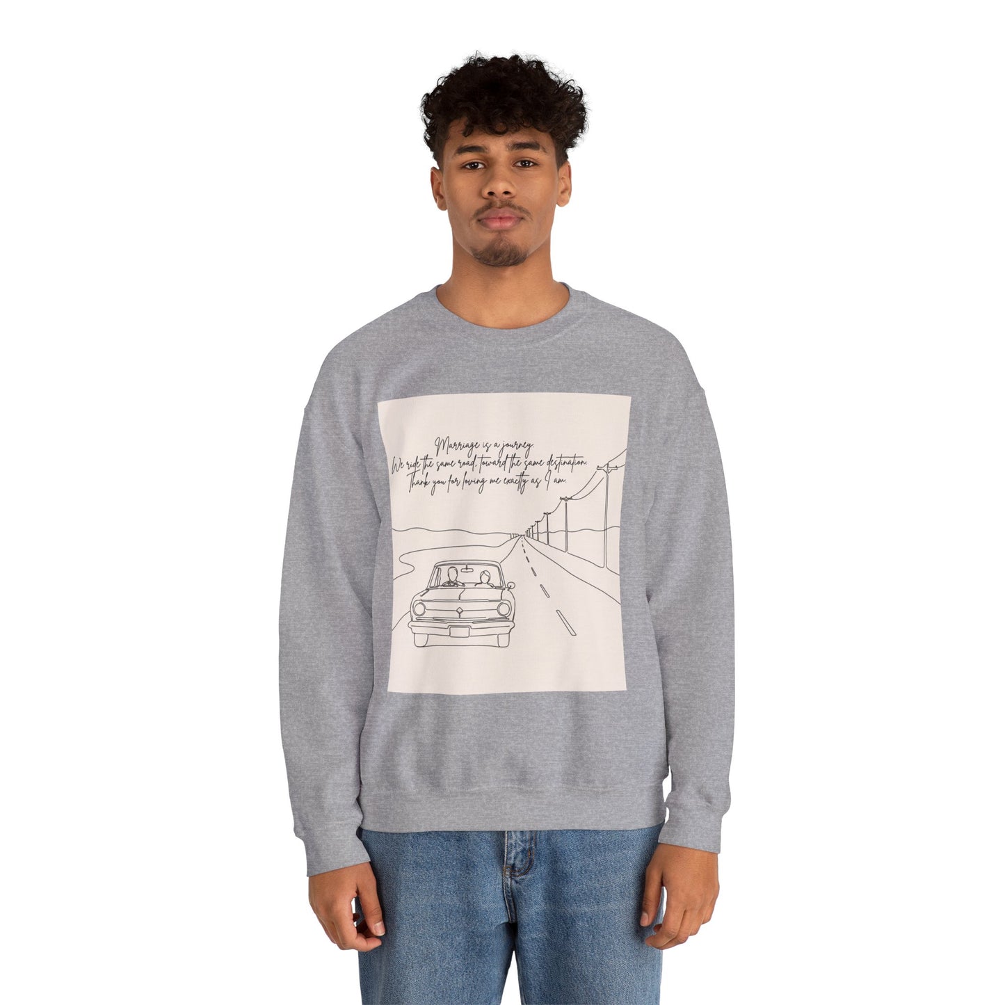 Graphic Sweatshirt — Minimal Line Art Road Trip Design with Inspirational Script