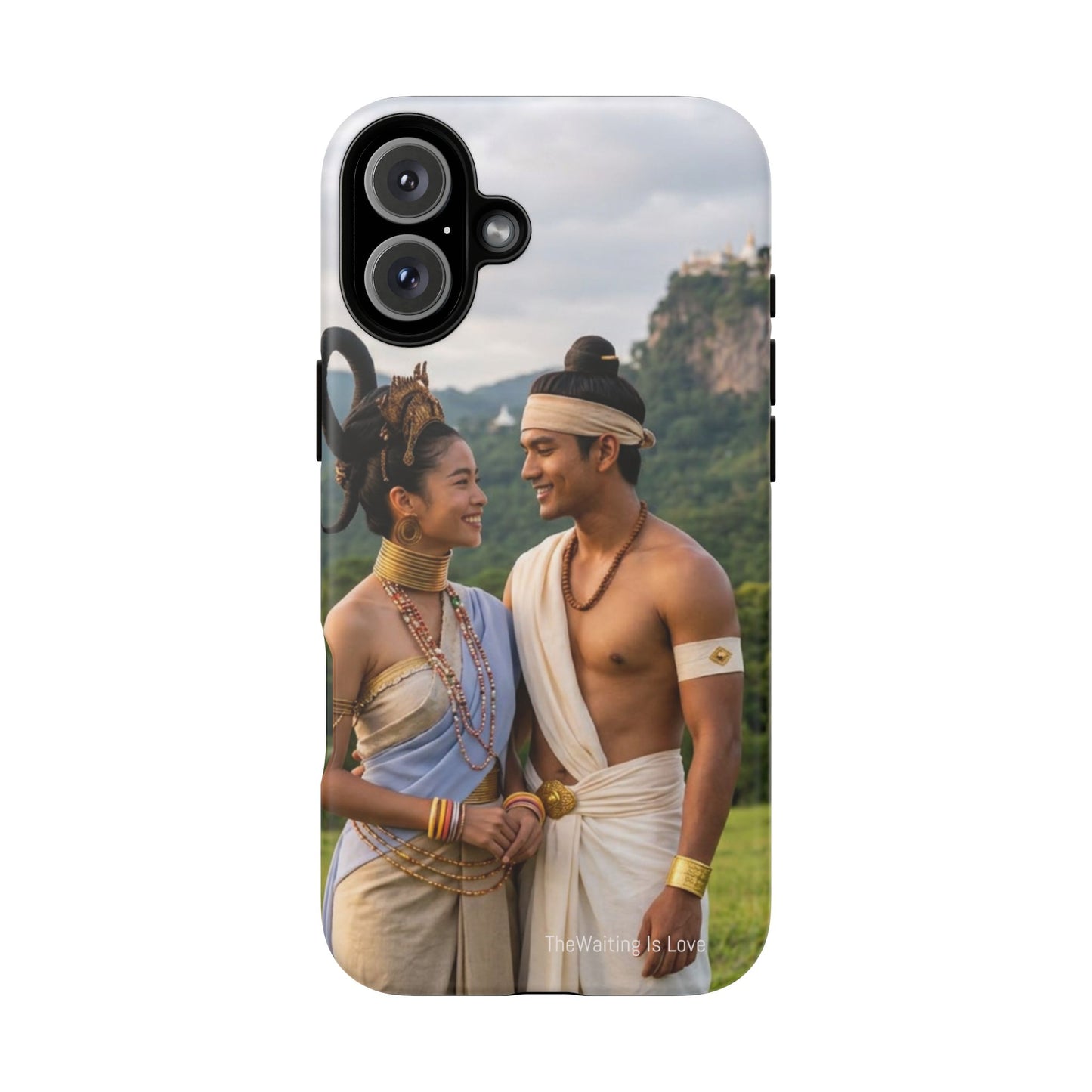 Phone Case — Romantic Couple Photo Print, Tropical Temple Landscape Protective Cover