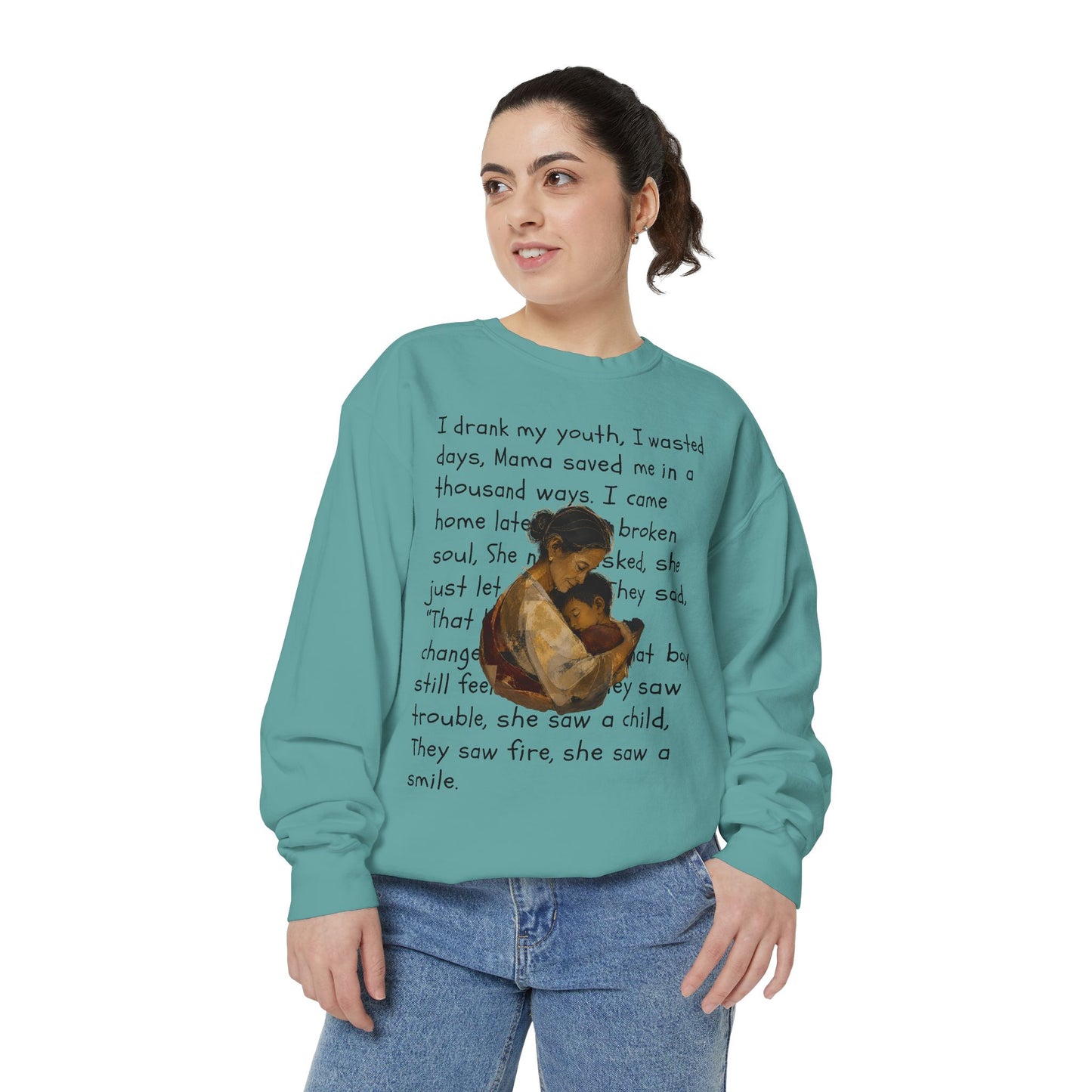 Sweatshirt — Mama Saved Me Graphic Sweatshirt with Mother & Child Lyrics