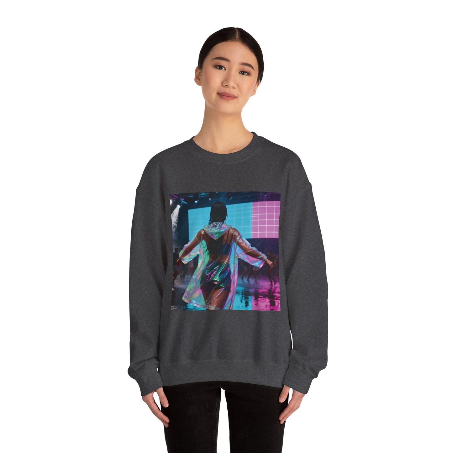 Retro Neon Concert Sweatshirt — Glitchy Music Festival Crewneck